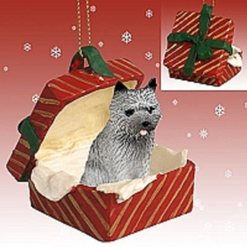 Cairn Terrier Christmas Ornament - Gray Dog Gift Box with Red Holiday Decor for Pet Lovers | Perfect for Tree Decorations, Stocking Stuffers & Dog Owner Gifts