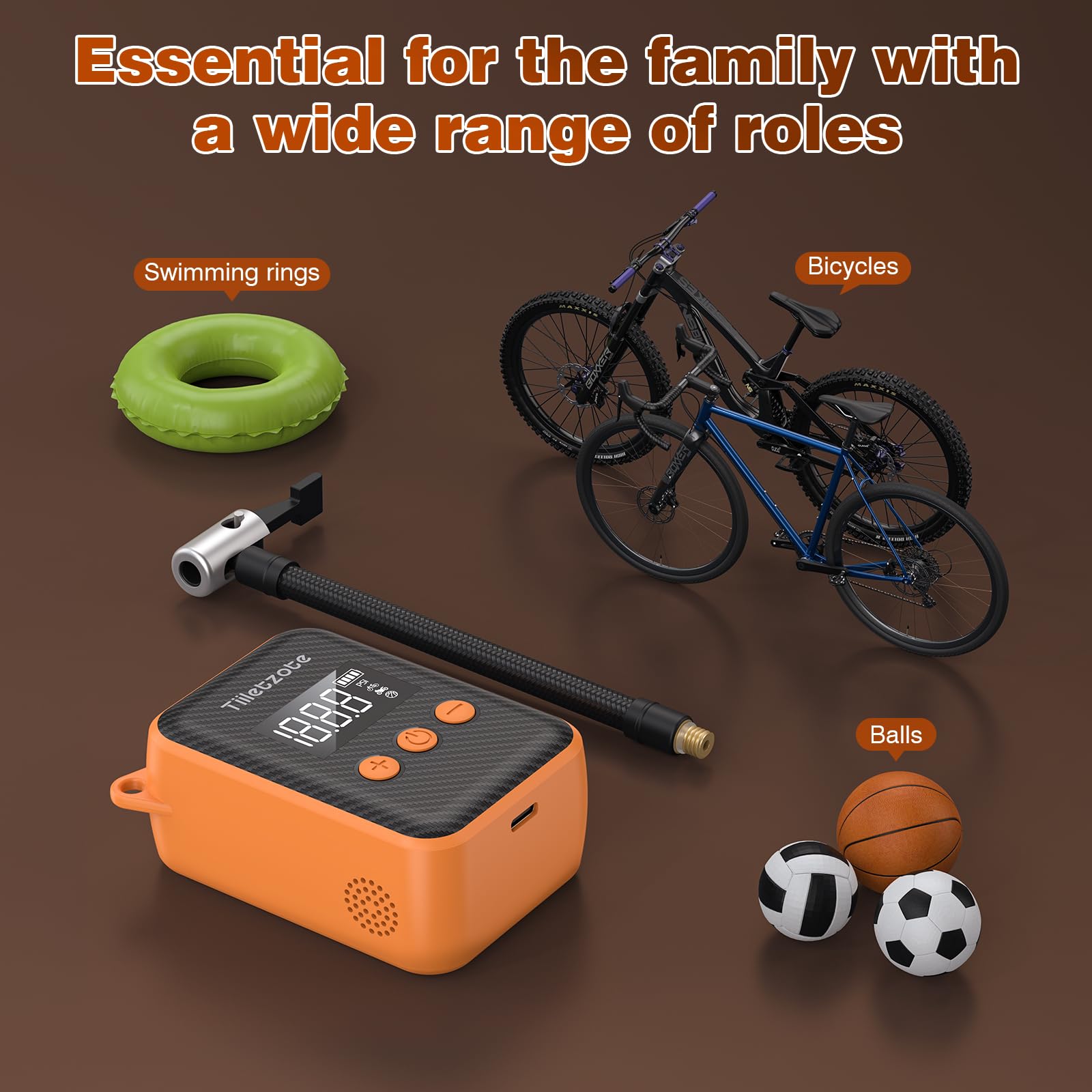 130 PSI Electric Mini Bike Pump - Portable Rechargeable Bicycle Tire Inflator with Pressure Gauge & Auto-Shutoff - Compatible with Presta & Schrader Valves - Perfect for Mountain, City & Road Bikes - Great for Emergency Repairs, Commuting & Outdoor Adventures