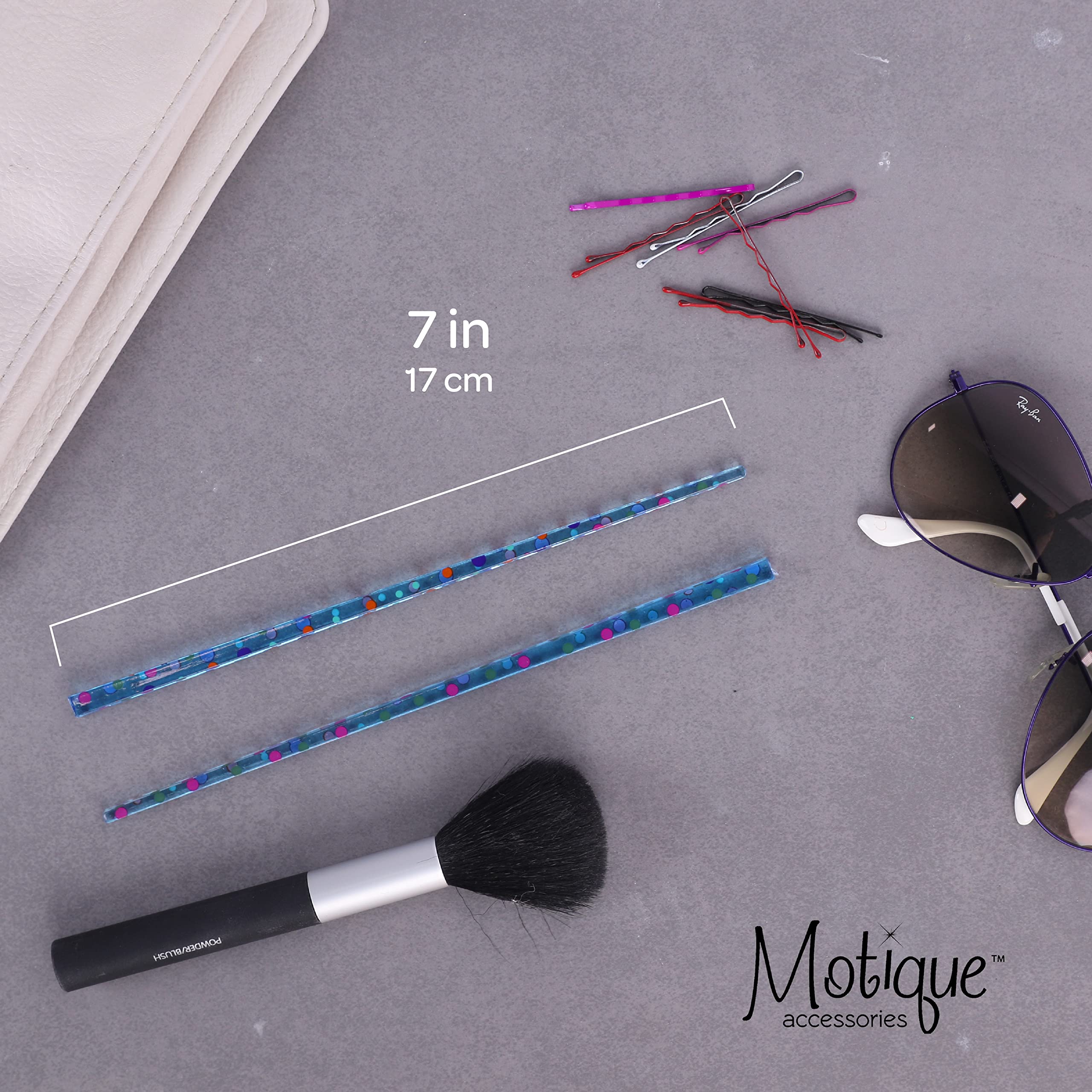 Two Clear Polka Dot Hair Chopsticks for Women - Blue Hair Sticks for Bun, Updo, and Ponytail Hairstyles