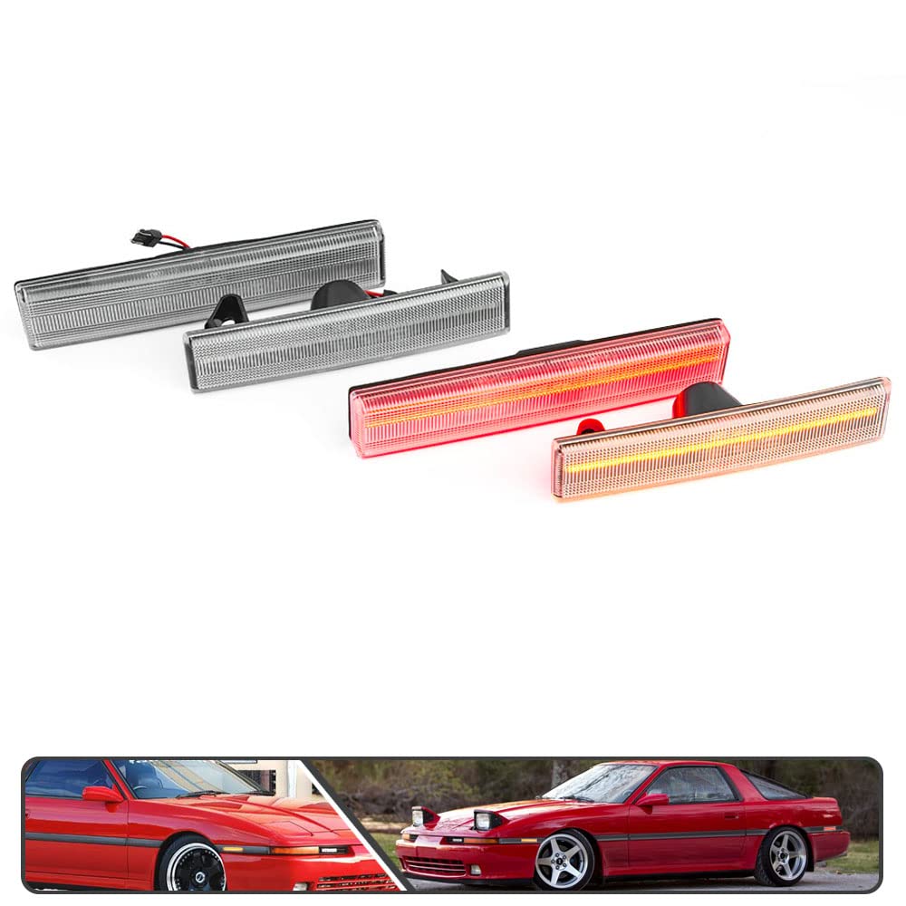 4Pcs Amber Front & Red Rear LED Side Marker Lights for Toyota Supra MK3 A70 1986-1992 - Direct OEM Replacement Turn Signal Lights with Clear Lens - Perfect for Night Driving & Car Customization