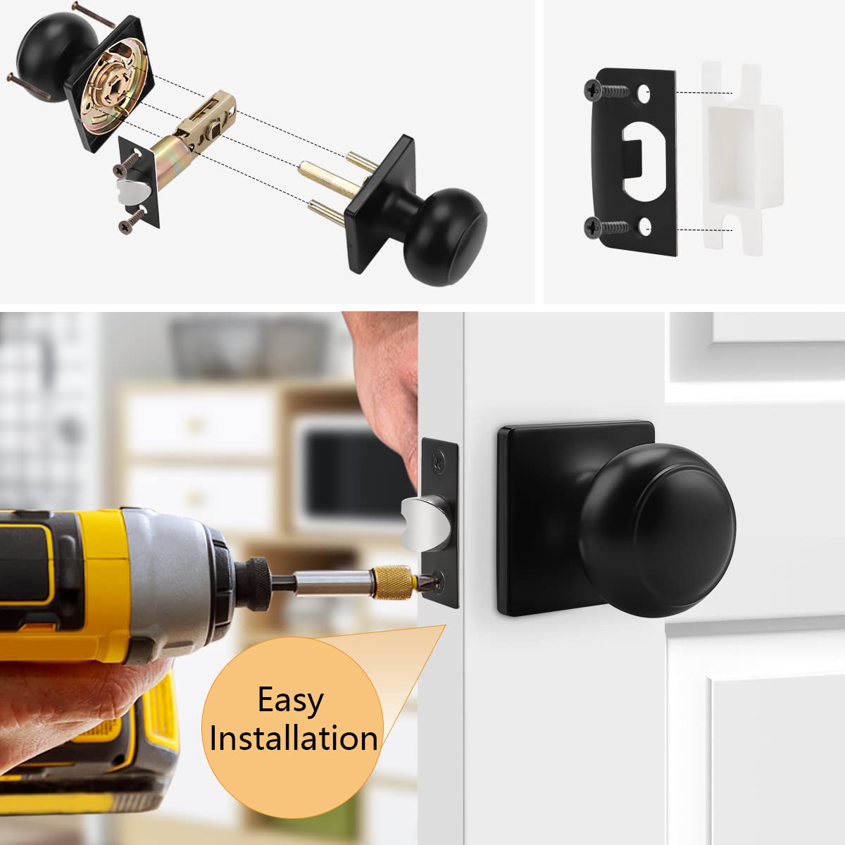 **Probrico 10-Pack Black Colonial Passage Door Knobs - Non-Locking Interior Door Handles with Square Rosette for Hallway, Closet & Bedroom Doors**    *(Ideal for Home Renovation, Apartment Upgrades & Commercial Spaces - Durable & Stylish Hardware Solution)*
