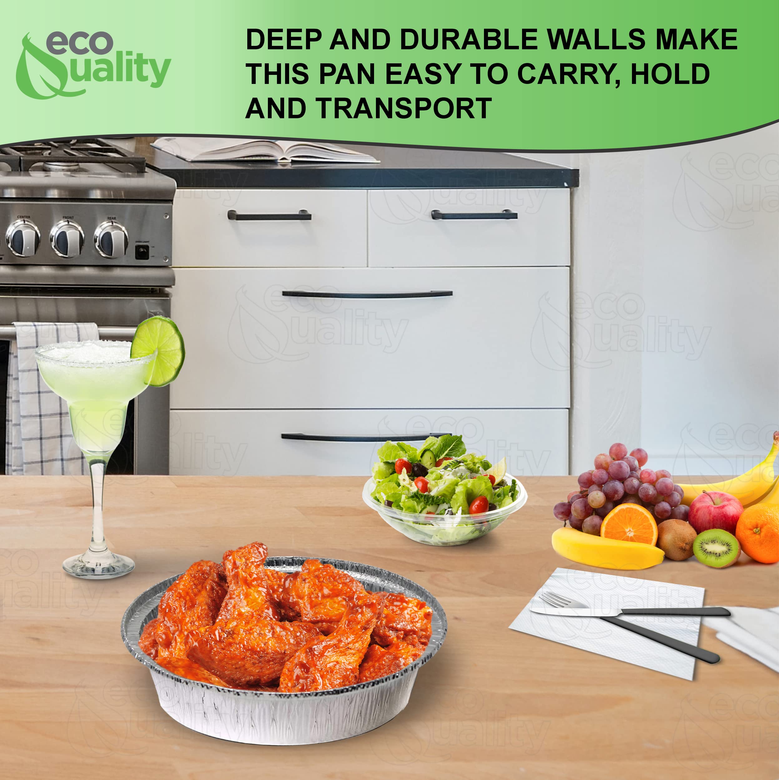 EcoQuality 400-Pack 8-Inch Disposable Round Aluminum Foil Pans - Premium Disposable Tin Containers for Baking, Cooking, Catering, Parties & Restaurants (Lid Not Included) - Perfect for Meal Prep, Takeout Food, BBQ, Picnics & Holiday Gatherings