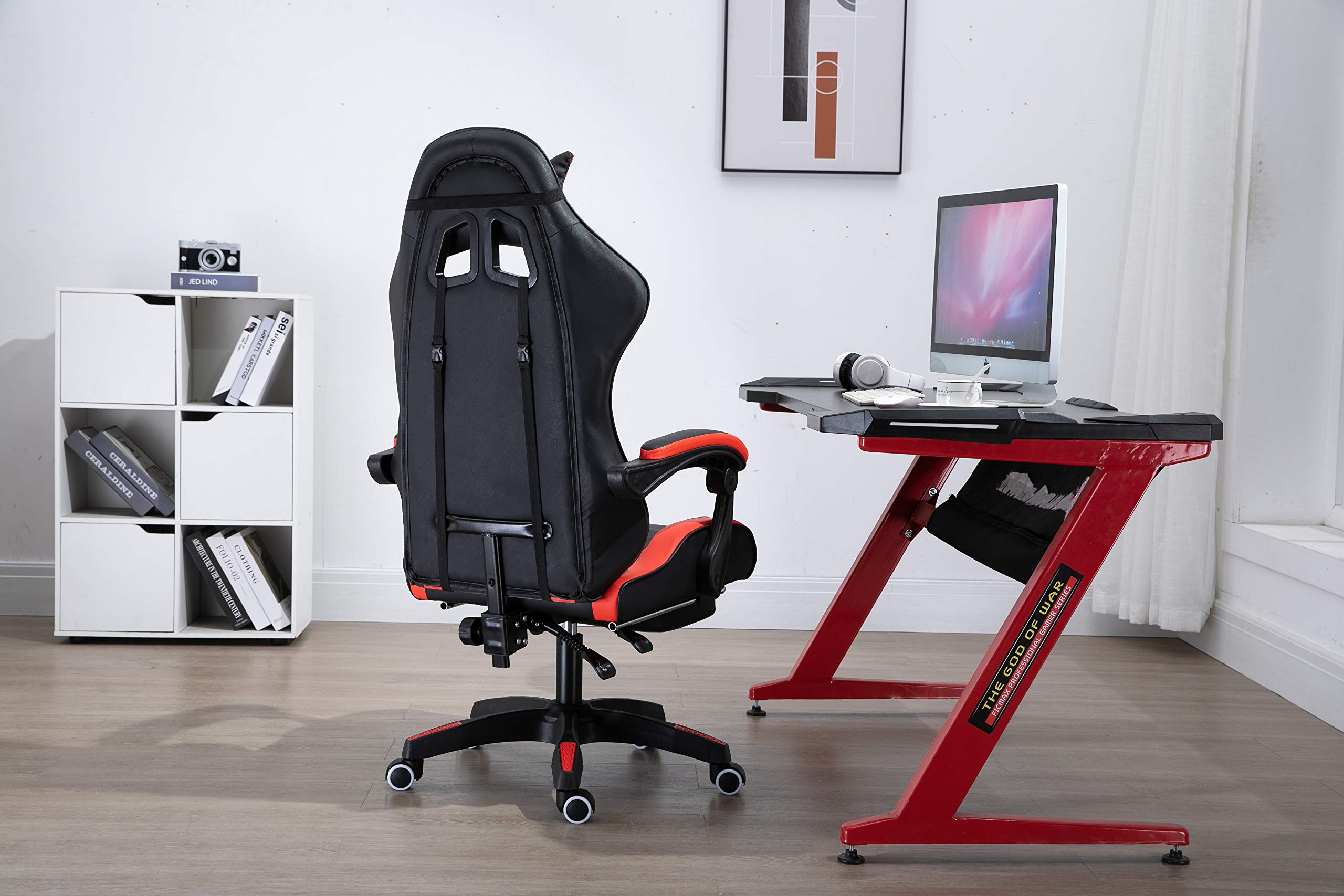 Racing-Style Ergonomic High-Back Gaming Chair with Adjustable Height, Headrest & Lumbar Support - Electronic Sports Swivel Office Chair with Foot Pedals (Red & Black) - Perfect for Esports, Streaming & Long Work Sessions