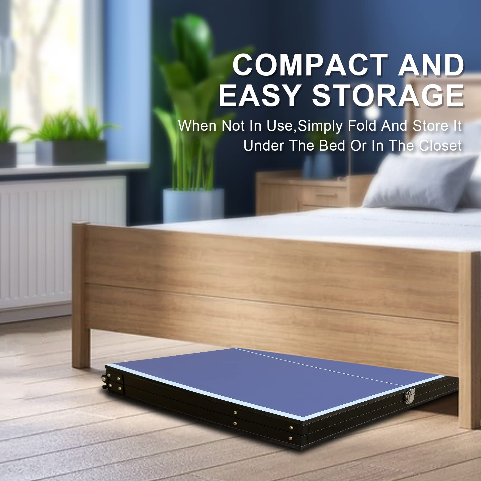 Portable Folding Ping Pong Table - Mini Indoor/Outdoor Table Tennis Set with 2 Paddles, 3 Balls & Net - Perfect for Home, Office, Backyard & Party Games