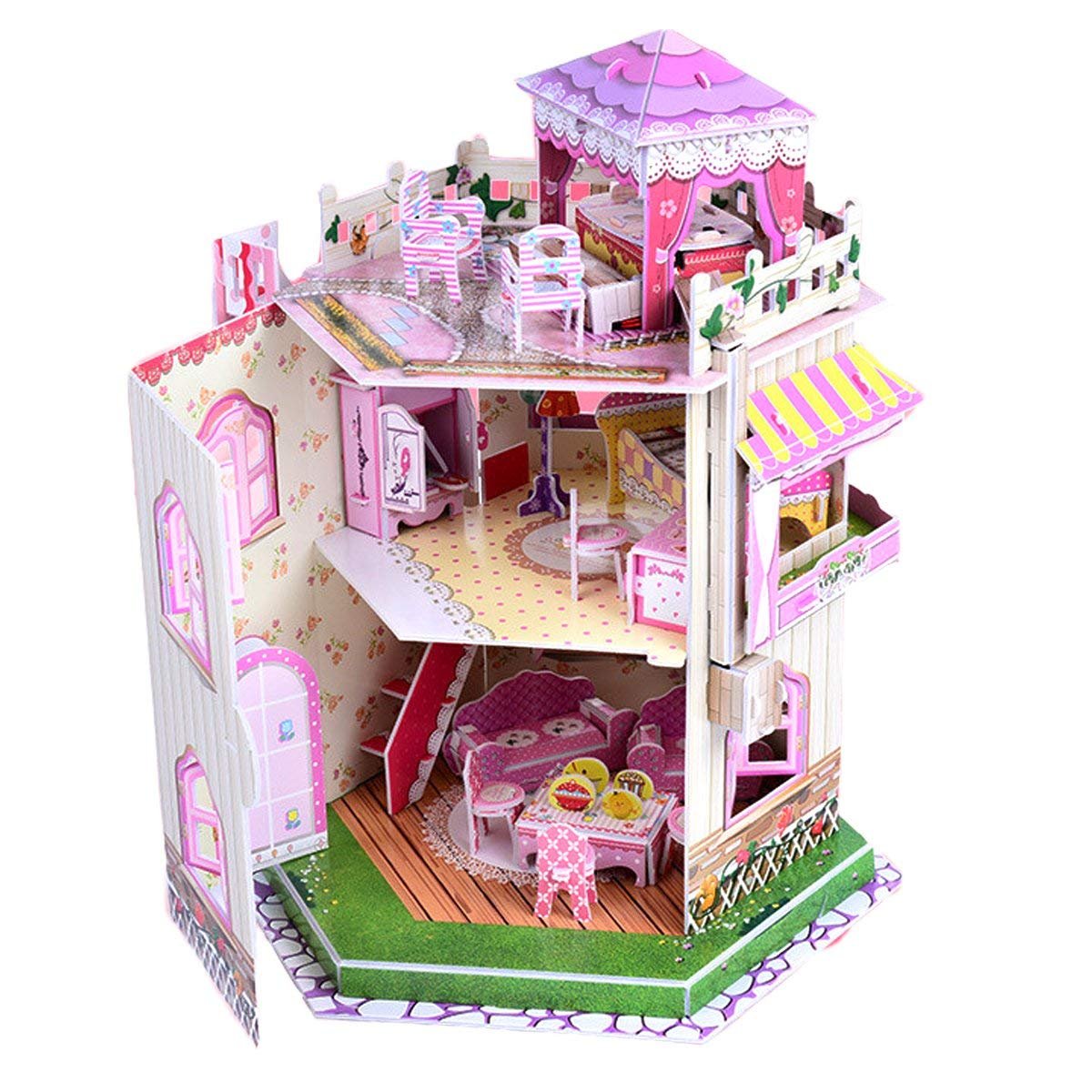 Rooftop Romance 3D Puzzle Dollhouse for Girls - Easy to Assemble Miniature House Building Kit with LED Lights | Educational STEM Toy & Creative Craft Gift for Kids (101 Pieces) | Perfect for Birthday Presents, Room Decor & Imaginative Play