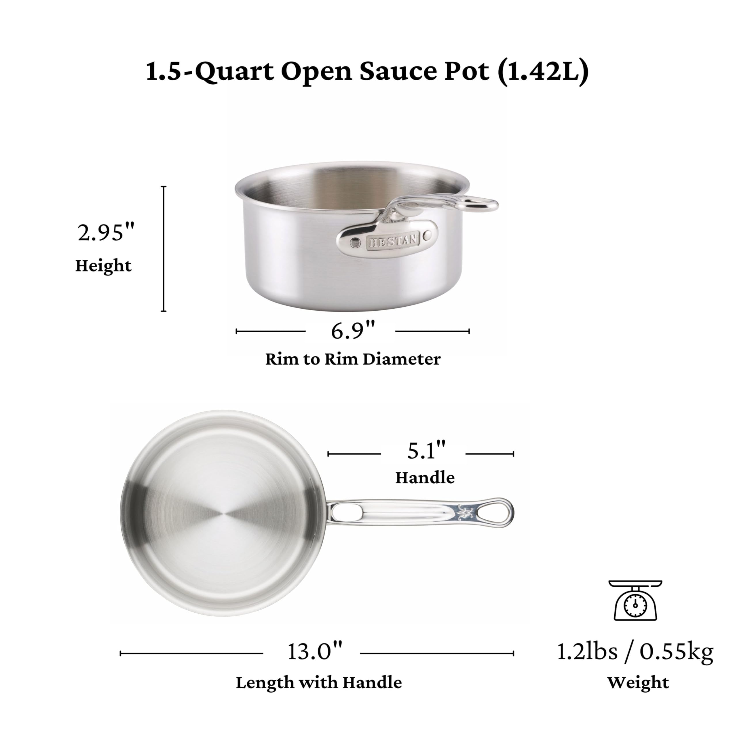 Hestan Thomas Keller Insignia 1.5 Quart Stainless Steel Sauce Pot - Induction Compatible Cookware for Professional Chefs & Home Cooking - Perfect for Sauces, Soups & Melting Chocolate