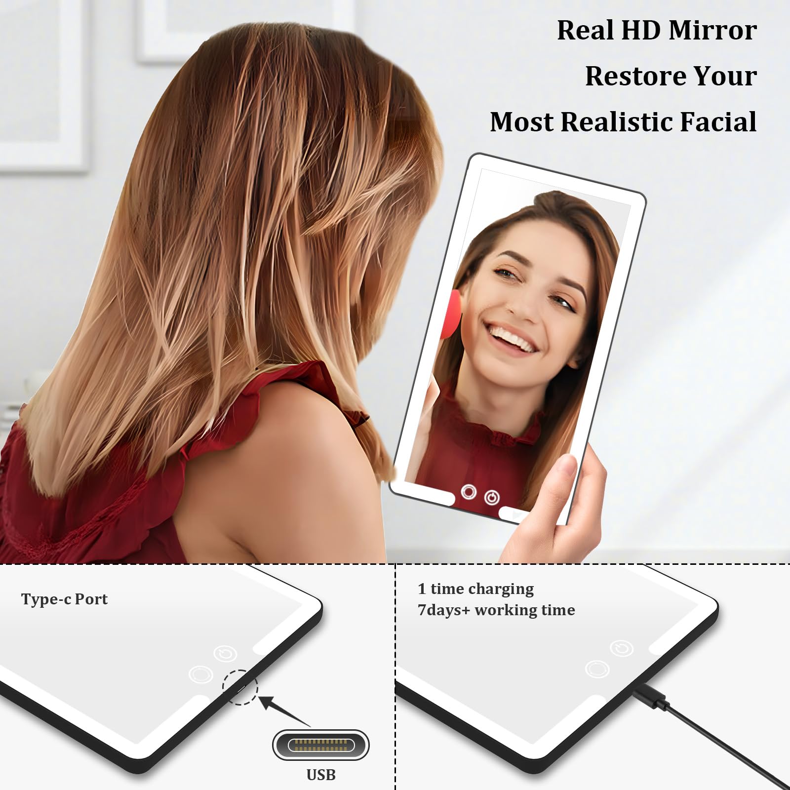 Upgraded LED Car Sun Visor Vanity Mirror with Dimmable Lights - Large Rechargeable Makeup Mirror for Cars - Universal Rear View Mirror Attachment - Perfect for On-the-Go Makeup, Night Driving & Car Organization