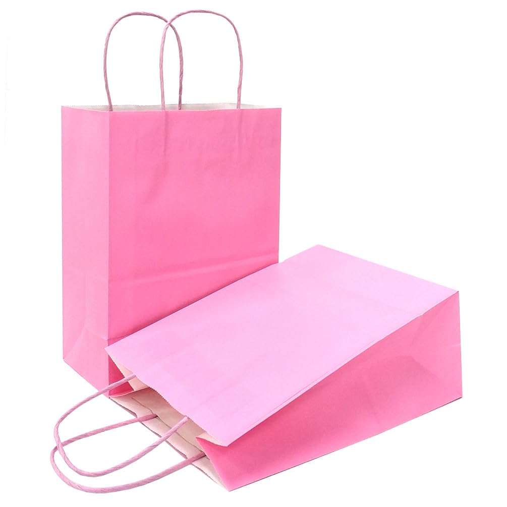 AZOWA 12-Pack Mini Small Kraft Paper Gift Bags with Handles - 4 x 2.4 x 6 Inches, Pink - Perfect for Party Favors, Wedding Decorations, Birthday Gifts & Craft Packaging