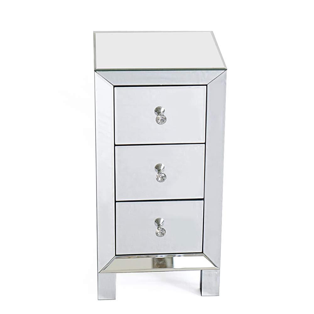 Modern & Contemporary Mirrored 3-Drawer Nightstand Bedside Table - Elegant Mirrored End Table for Bedroom & Living Room - Perfect for Small Spaces, Guest Rooms & Apartment Decor