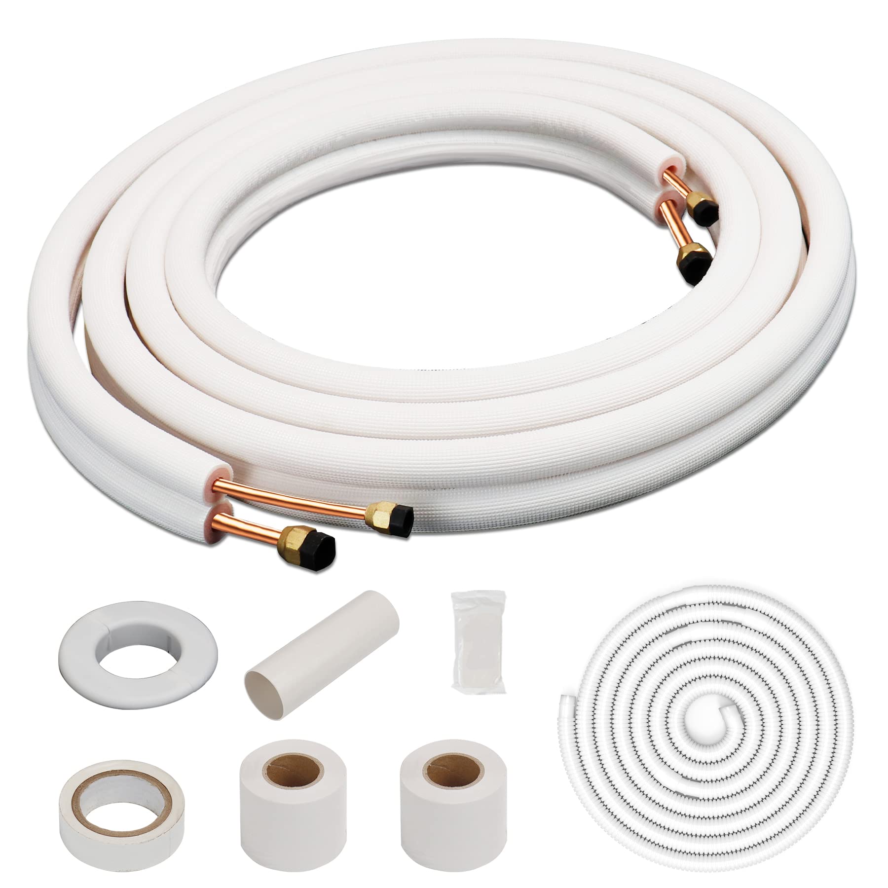 33 ft. Insulated Copper Aluminum AC Line Set - 1/4 & 3/8 Inch Refrigerant Pipes for Ductless Mini Split Air Conditioner & Heat Pump System - Perfect for Home, Office, and Commercial HVAC Installations