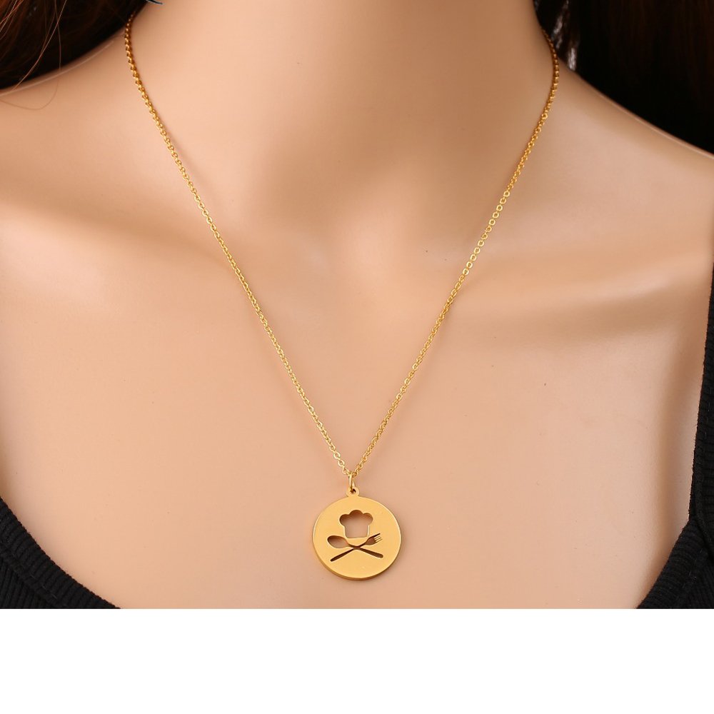 AOCHEE Chef Hat Spoon Fork Pendant Necklace - Stylish Cooking Jewelry for Chefs & Food Lovers - Perfect for Kitchens, Culinary Schools & Cooking Enthusiasts