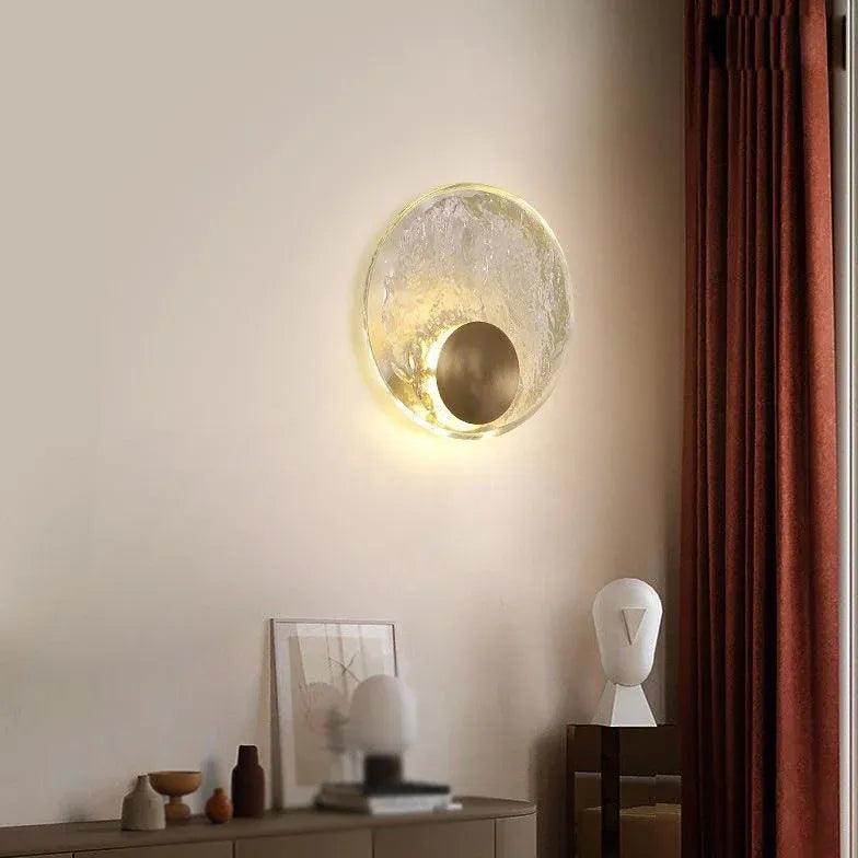 Ripple Crystal Round Gold Wall Lights - Elegant Modern Sconces for Living Room, Bedroom, and Hallway Lighting