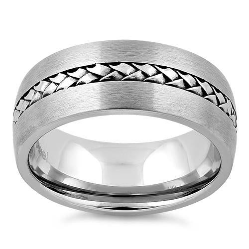 Stainless Steel Braided Satin Finish Center Band Ring for Women - Elegant Stackable Jewelry for Everyday Wear, Wedding, Anniversary & Special Occasions