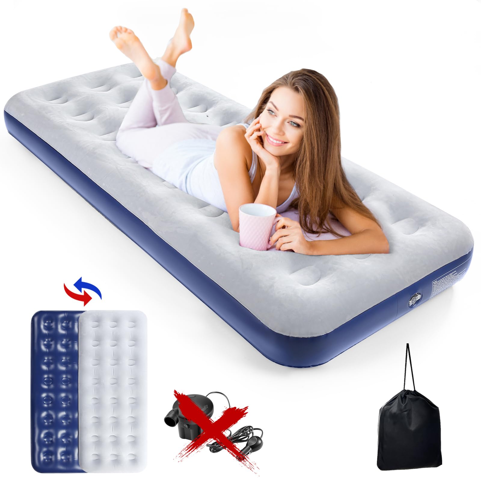 **2-Pack Inflatable Camping Air Mattress with Flocked Surface - Portable Travel Air Bed for Outdoor Camping, Tent, Guest & Travel - Perfect for Backpacking, Hiking & Home Use**