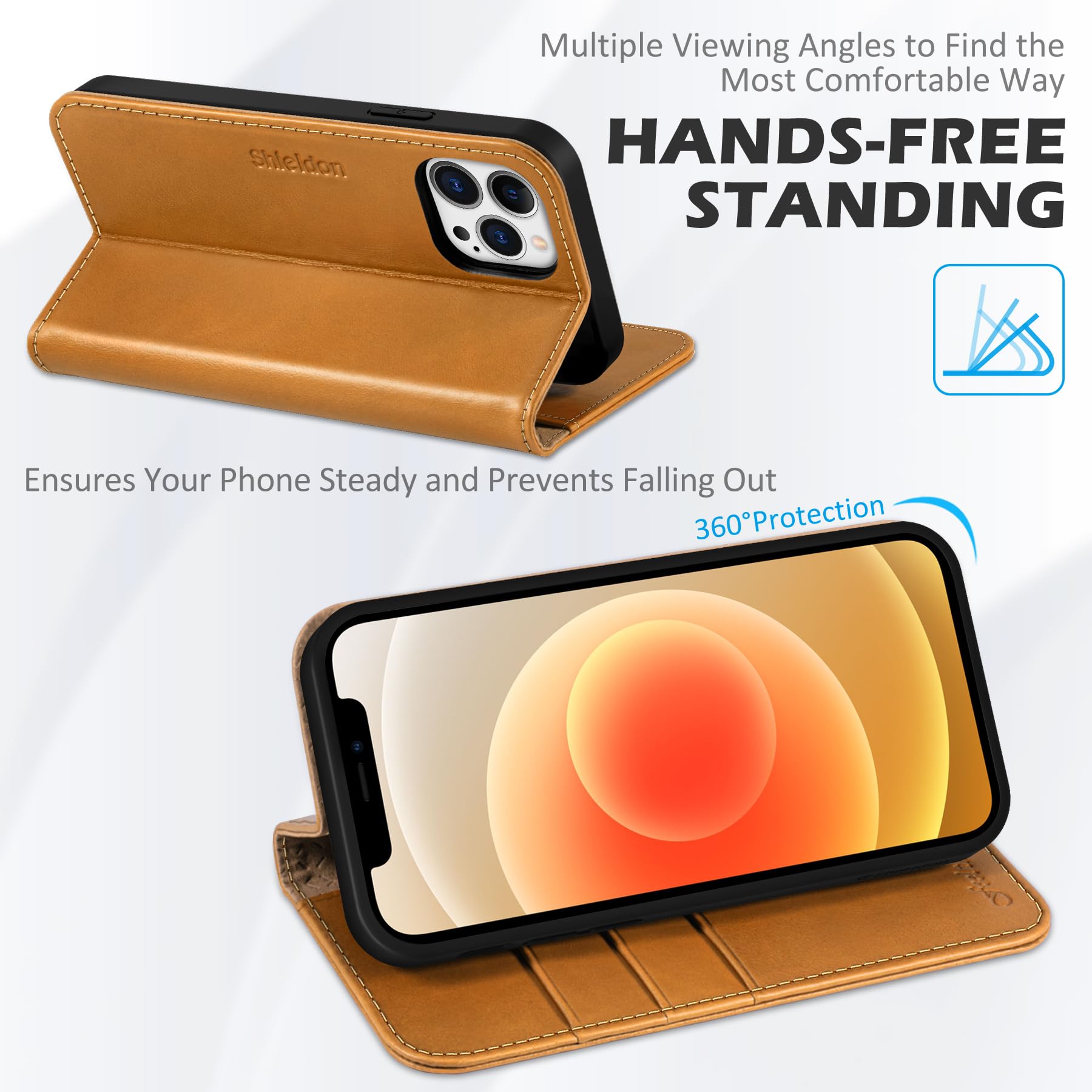 Premium SHIELDON Genuine Leather Wallet Case for iPhone 12 Pro Max (6.7