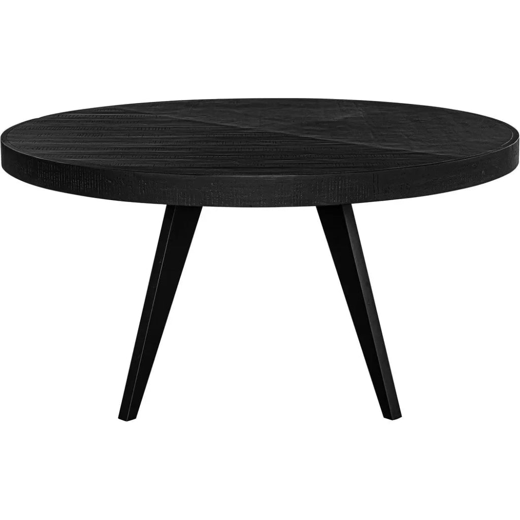 60 Inch Parquet Wood Black Round Dining Table - Perfect for Small Spaces, Kitchen Nooks & Cozy Family Gatherings