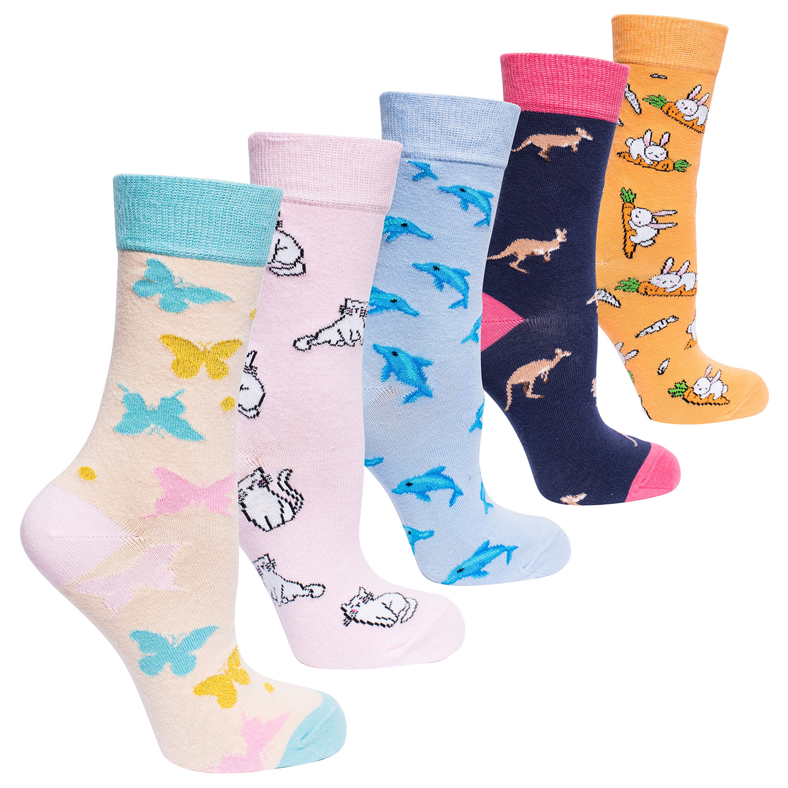 Funny Crazy Cute Women's Crew Socks 5-Pack Gift Set - Novelty Socks for Girls & Women - Perfect for Gifts, Costumes, and Everyday Wear