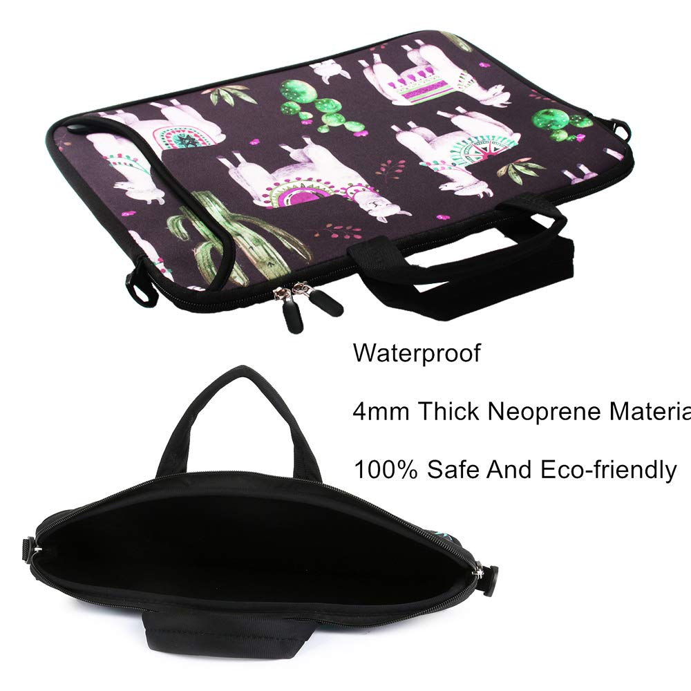 Violet Mist 14-15.6 Inch Waterproof Neoprene Laptop Shoulder Bag - Protective Messenger Case with Handle & Adjustable Strap for MacBook, Tablet & Notebook - Perfect for Work, Travel & School (Llama Cactus Design)