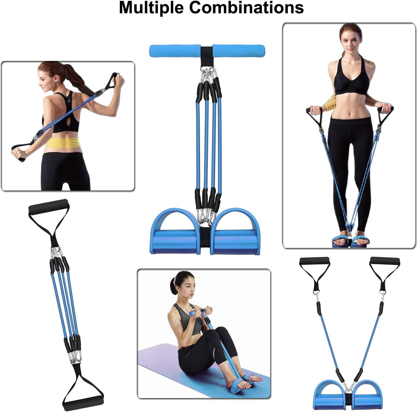 **4-Tube Elastic Resistance Band Set - Adjustable Pull Rope for Sit-Ups, Yoga, Bodybuilding & Stretching | Fitness Equipment for Abdomen, Waist, Arms & Legs | Home Gym, Workout & Slimming Training**