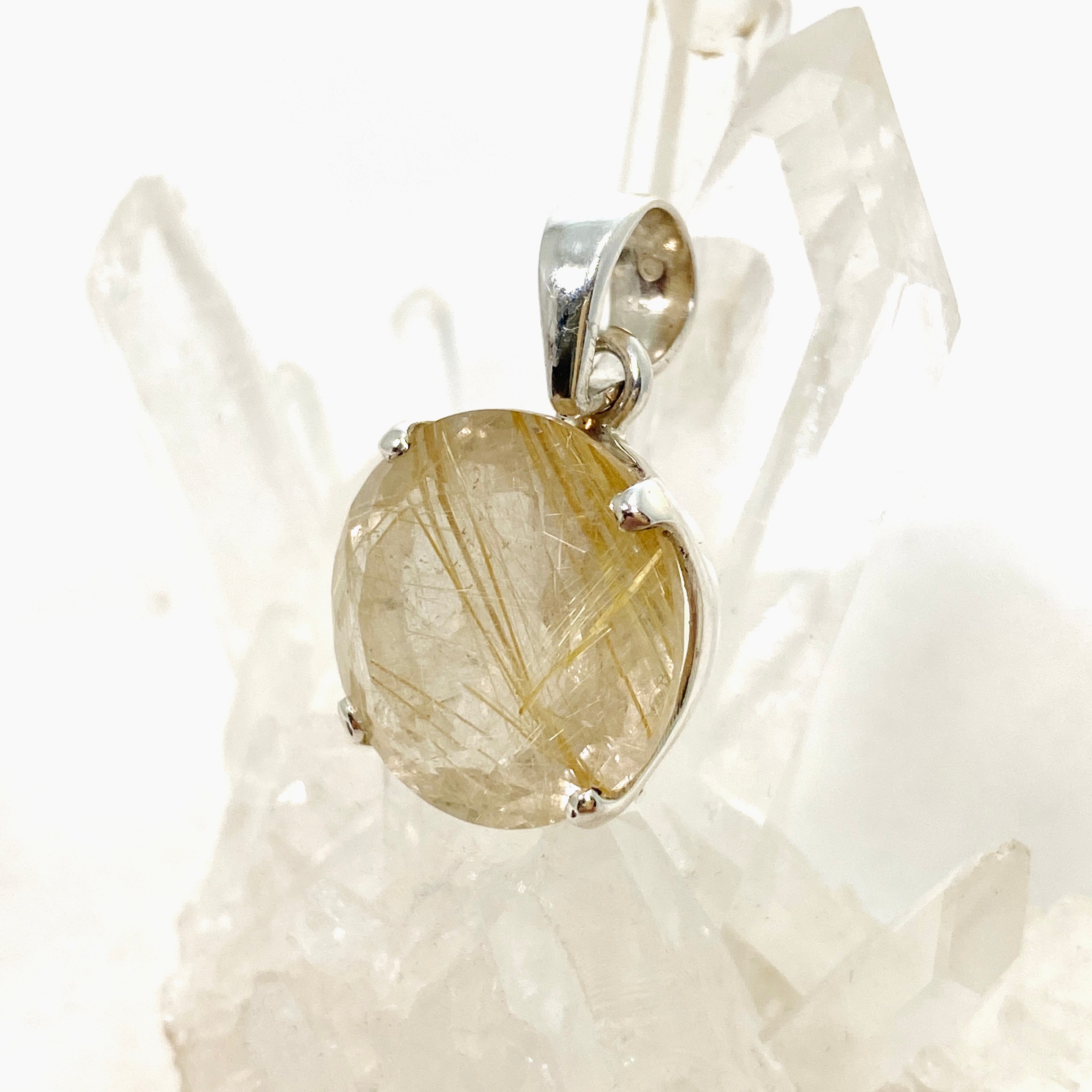 Natural Rutilated Quartz Round Faceted Pendant Necklace PPGJ840 - Elegant Jewelry for Women, Perfect for Everyday Wear & Special Occasions