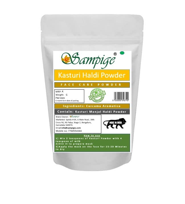 Sampige Kasturi Haldi Powder - 250g Wild Turmeric Powder for Brighter Skin | 100% Natural & Pure Kasthuri Manjal | Skin Brightening, Glowing Complexion | Perfect for DIY Face Masks, Ayurvedic Skincare & Natural Beauty Treatments