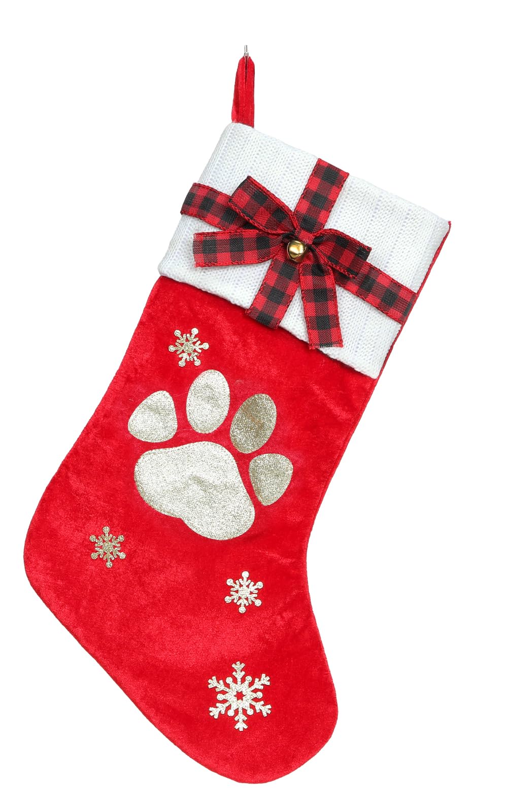 HMASYO 20 Inch Red Velvet Personalized Christmas Stocking for Pets - Embroidered Paw Design with Bow & Knitted Cuff - Large Dog Cat Holiday Stocking for Family Decor - Perfect for Fireplace Mantel & Christmas Tree Decoration