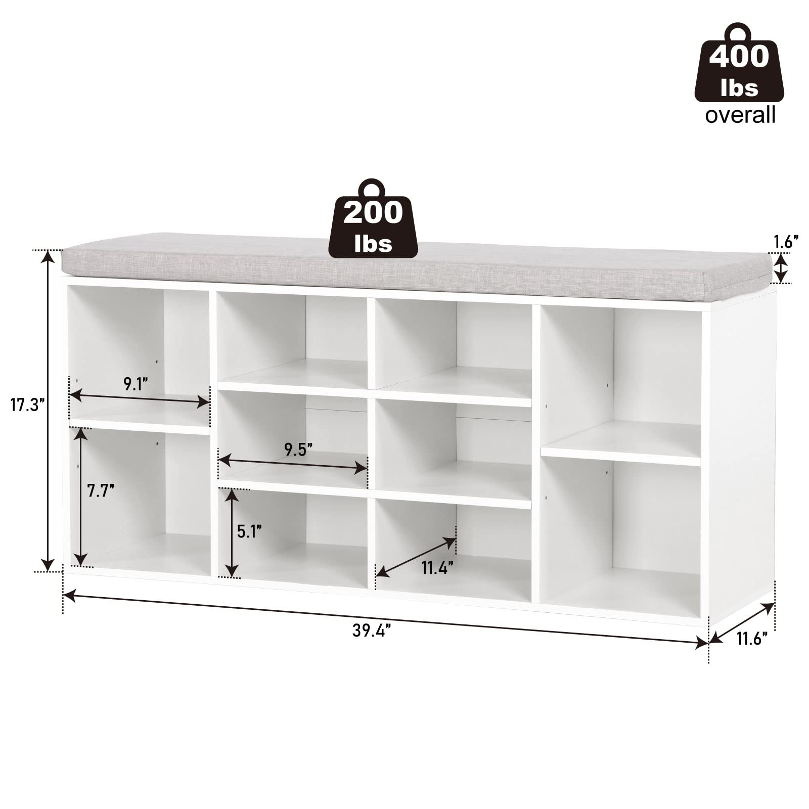 PHI VILLA White Shoe Storage Bench with Cushion - Entryway Shoe Organizer Cabinet for Living Room & Hallway - Space Saving Shoe Rack for Home Organization (Perfect for Small Spaces & Closet Storage)