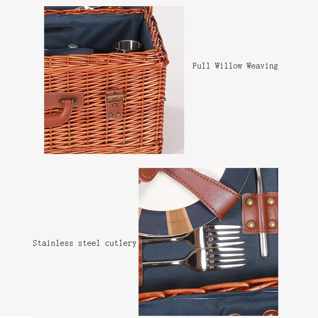 Premium Handmade Wicker Picnic Basket with Cutlery Set - Ideal for Outdoor Picnics, Camping Trips, Beach Parties & Holiday Gatherings (Christmas, Birthday, Anniversary) - Durable & Stylish for All-Weather Use (Color: A)