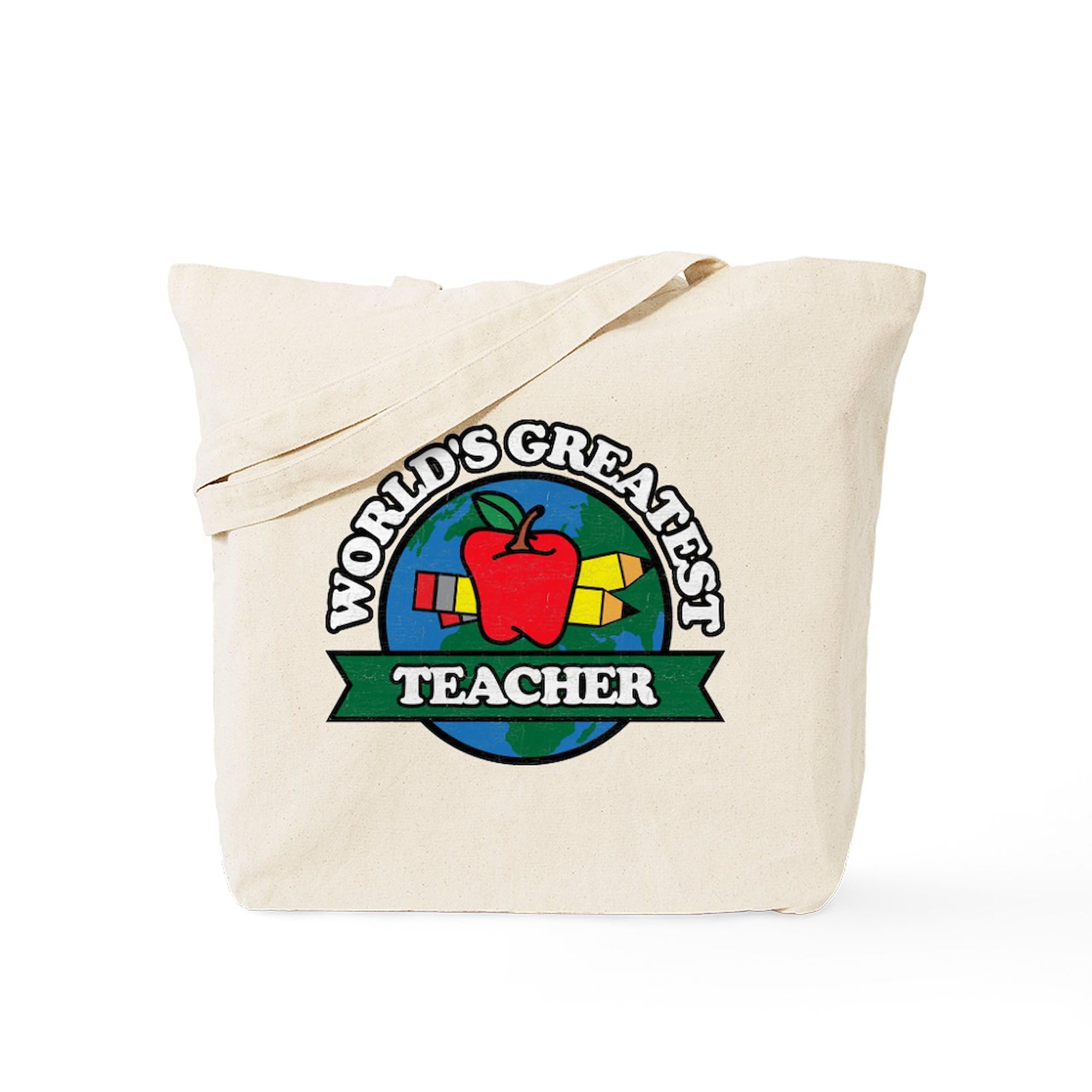 World's Greatest Teacher Tote Bag - Natural Canvas Reusable Shopping Bag for School, Work & Groceries - Eco-Friendly Teacher Gift Idea