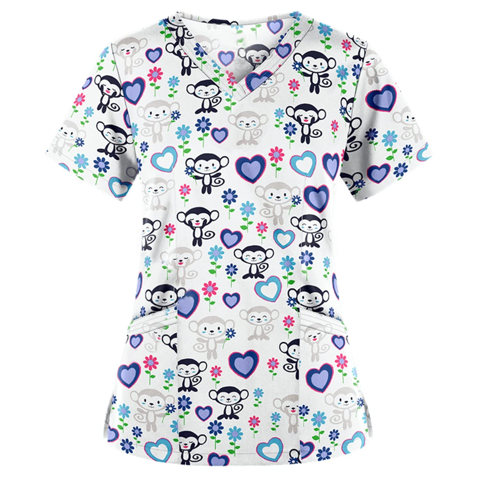 Cute Animal Print Women's Scrub Tops - Short Sleeve V-Neck Breathable Nursing Uniform for Work | Comfortable Medical Scrubs for Nurses, Doctors & Healthcare Professionals