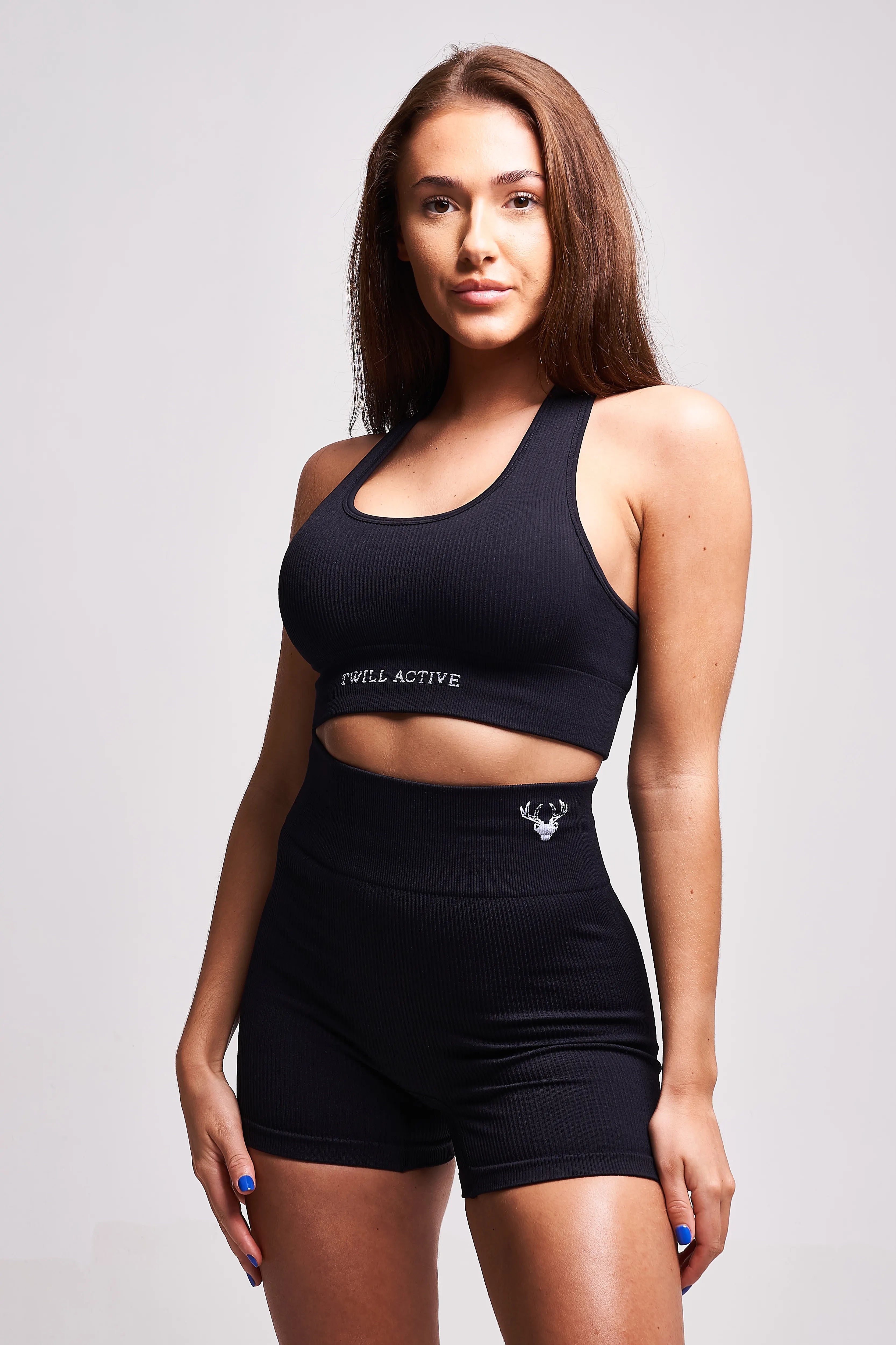Linea Recycled Rib Racer Sports Bra for Women - High Support Workout Bra for Running, Yoga & Gym - Eco-Friendly Black Athletic Top