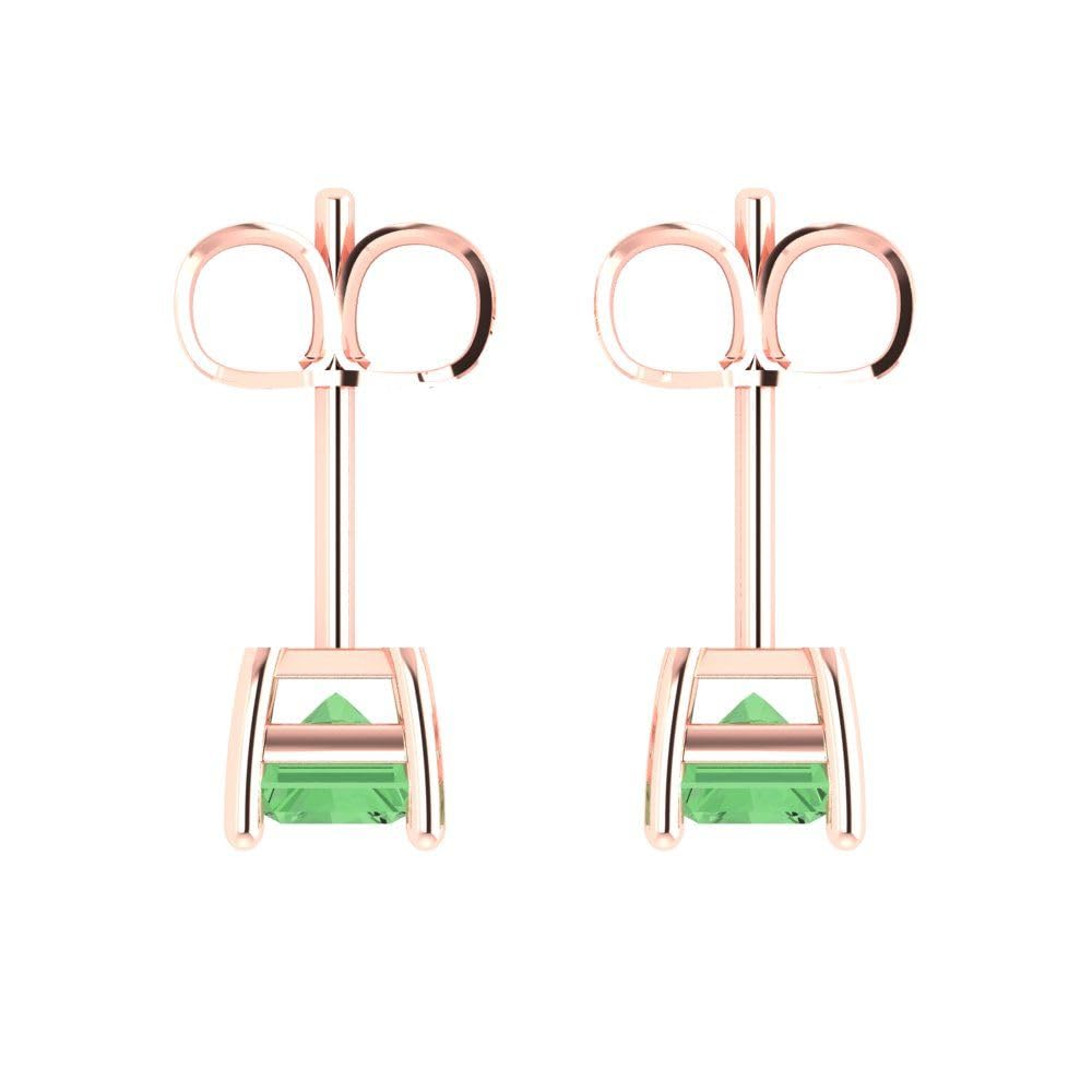 2.0 Carat Emerald Cut Solitaire Stud Earrings - Green Nano Simulated Diamond for Anniversary Gift - 14K Rose Gold Push Back - Perfect for Weddings, Parties & Special Occasions