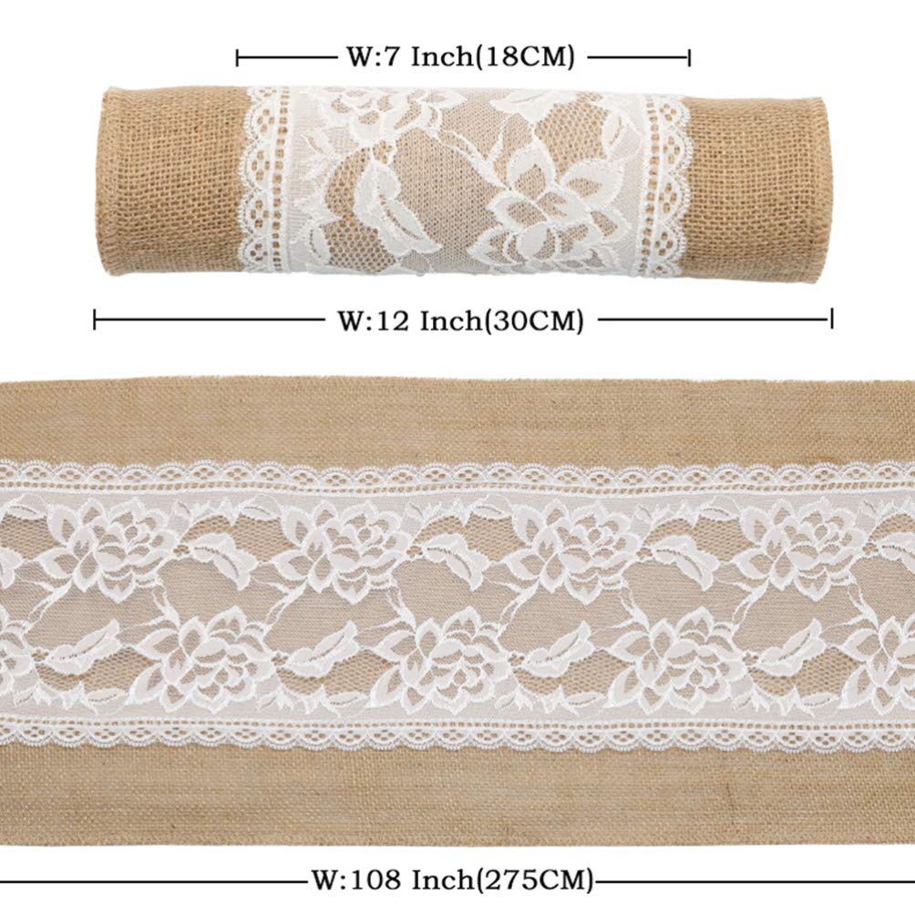 Amosfun 1pc Natural Jute Lace Table Runner for Christmas, Wedding, Home Decor - Macrame Linen Tablecloth & Table Flag - Perfect for Dining Tables, Buffets, and Party Decorations