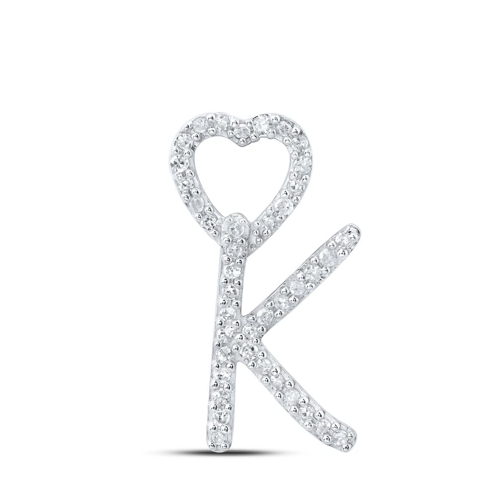 10K White Gold Women's Round Diamond Heart Letter 