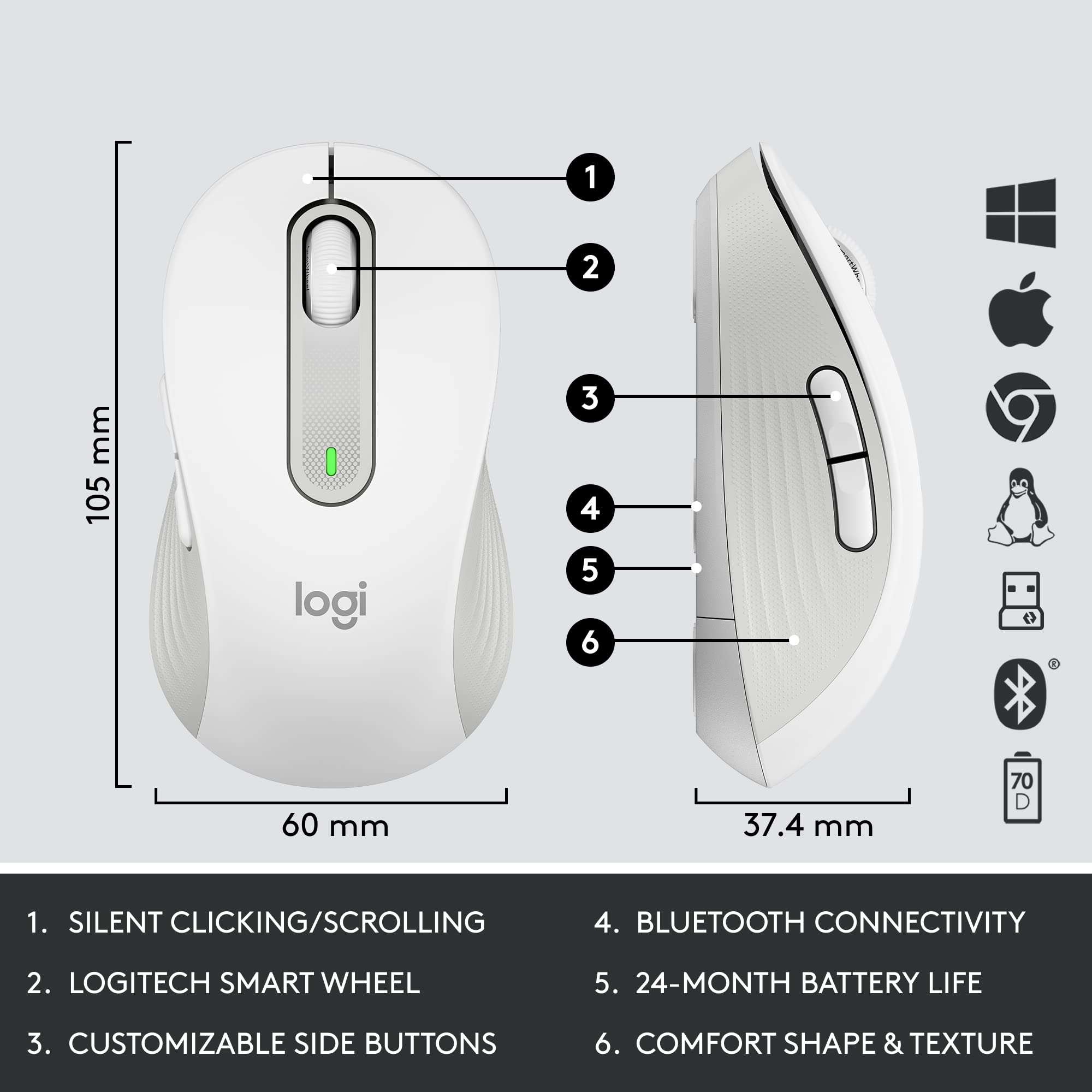 Logitech Signature MK650 Wireless Keyboard and Mouse Combo for Business - Bluetooth & Logi Bolt Connectivity, SmartWheel, Globally Certified, Compatible with Windows/Mac/Chrome/Linux - Off-White | Perfect for Office, Remote Work & Home Computing