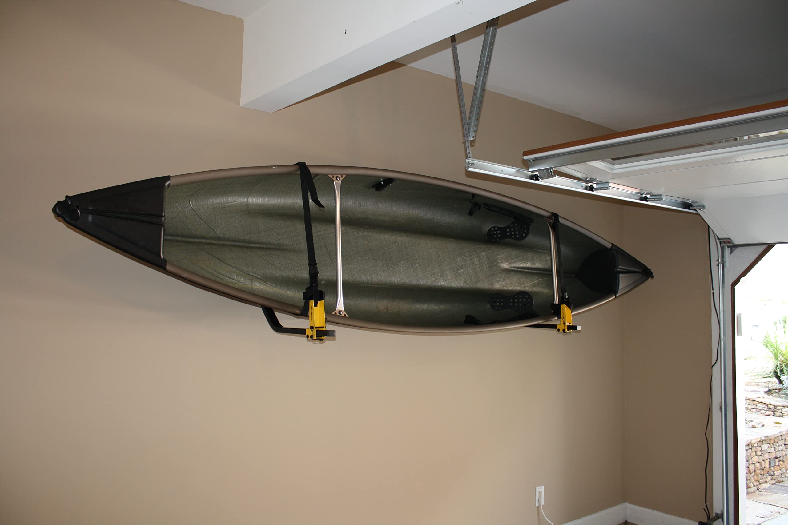 Suspenz Deluxe Kayak Canoe SUP Storage Rack - Adjustable Wall Mount Hangers with Safety Straps for Indoor & Outdoor Use - Holds Boats up to 125 lbs (11-0111) - Ideal for Garage, Shed, Dock, or Backyard Storage - Perfect for Kayak, Canoe, and Paddle Board Organization