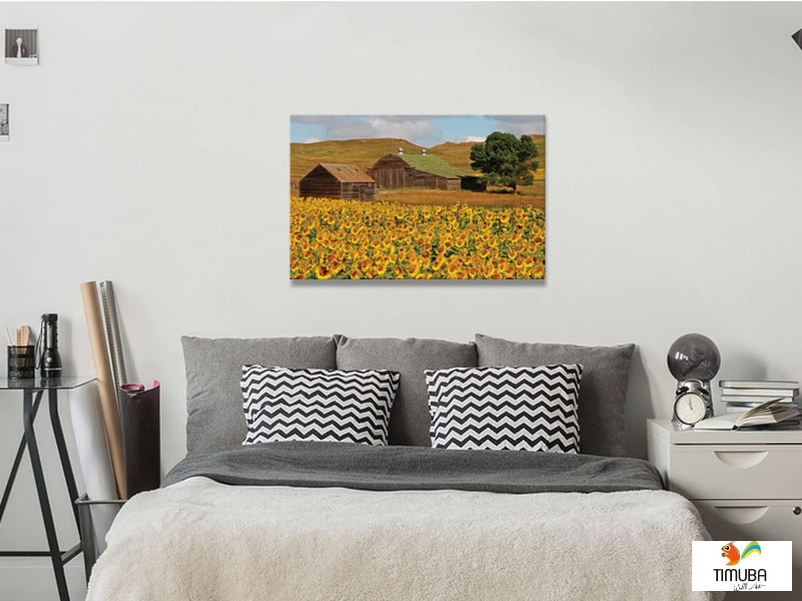 Sunflower Wall Art - Yellow Sunflowers Field Canvas Painting, Framed Nature Landscape Print for Kitchen & Bathroom Decor (28x40 Inches) - Perfect for Farmhouse, Boho & Modern Home Decor