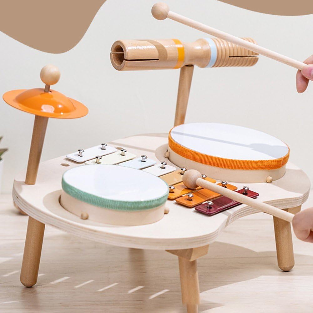 Kids Wooden Drum Kit - Montessori Musical Toy Set for Babies & Toddlers - Early Education Instrument with Natural Wood Design - Perfect for Home Play, Classroom Learning & Birthday Gifts