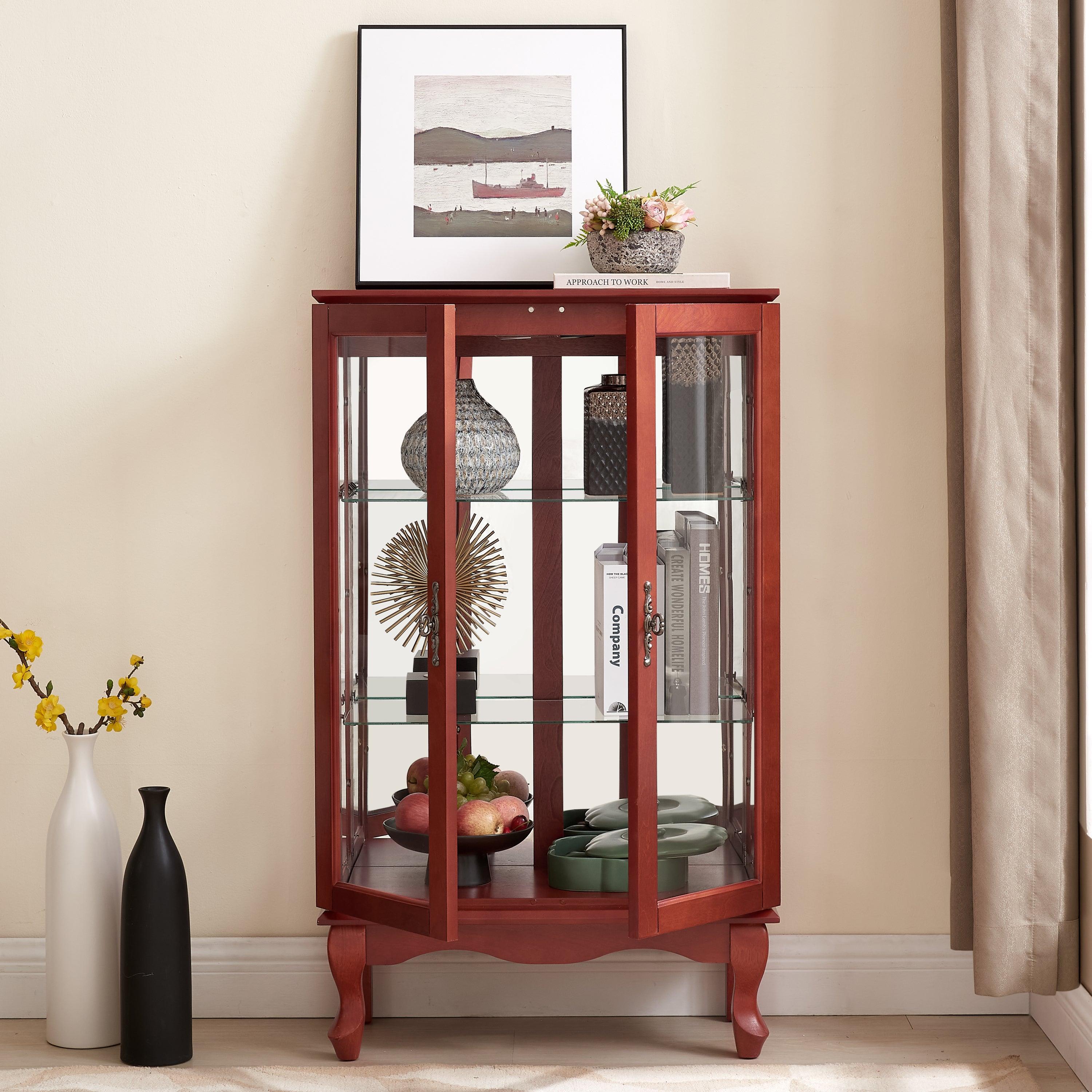 2 Door Curio Cabinet with Tempered Glass & Mirrored Back - LED Lighted Display Case for Living Room, Dining Room, Office - Showcase Collectibles, China, or Decor Items