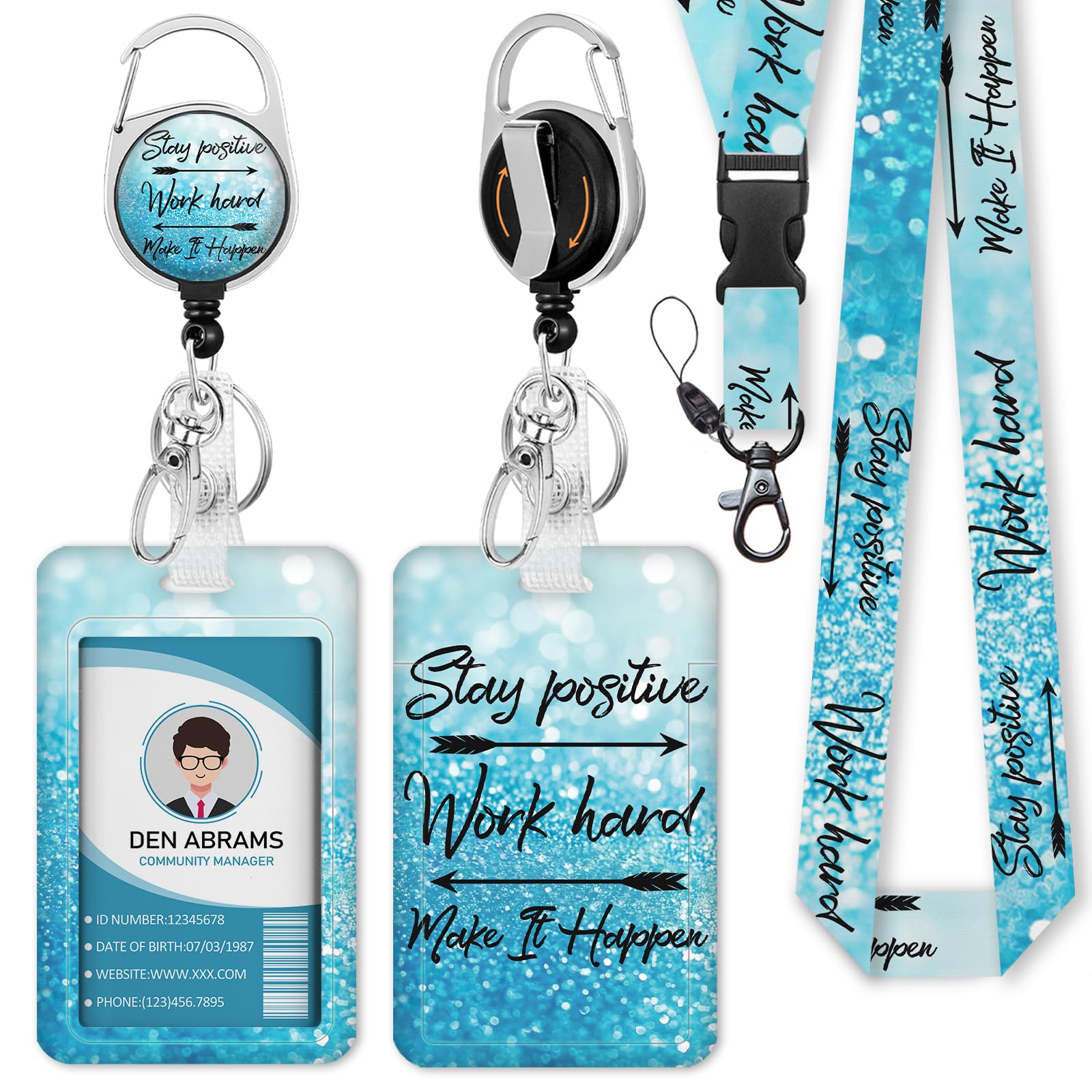 Retractable ID Badge Lanyard with Quote Card - for Nurses, Teachers, Students