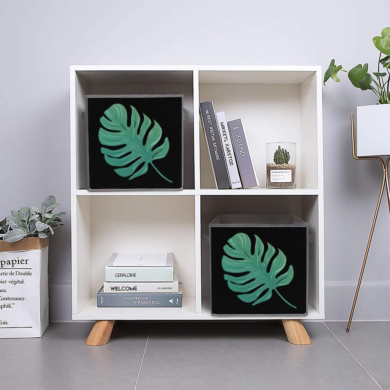 Tropical Leaves Storage Bins with Handles - Foldable Organizer for Home & Office