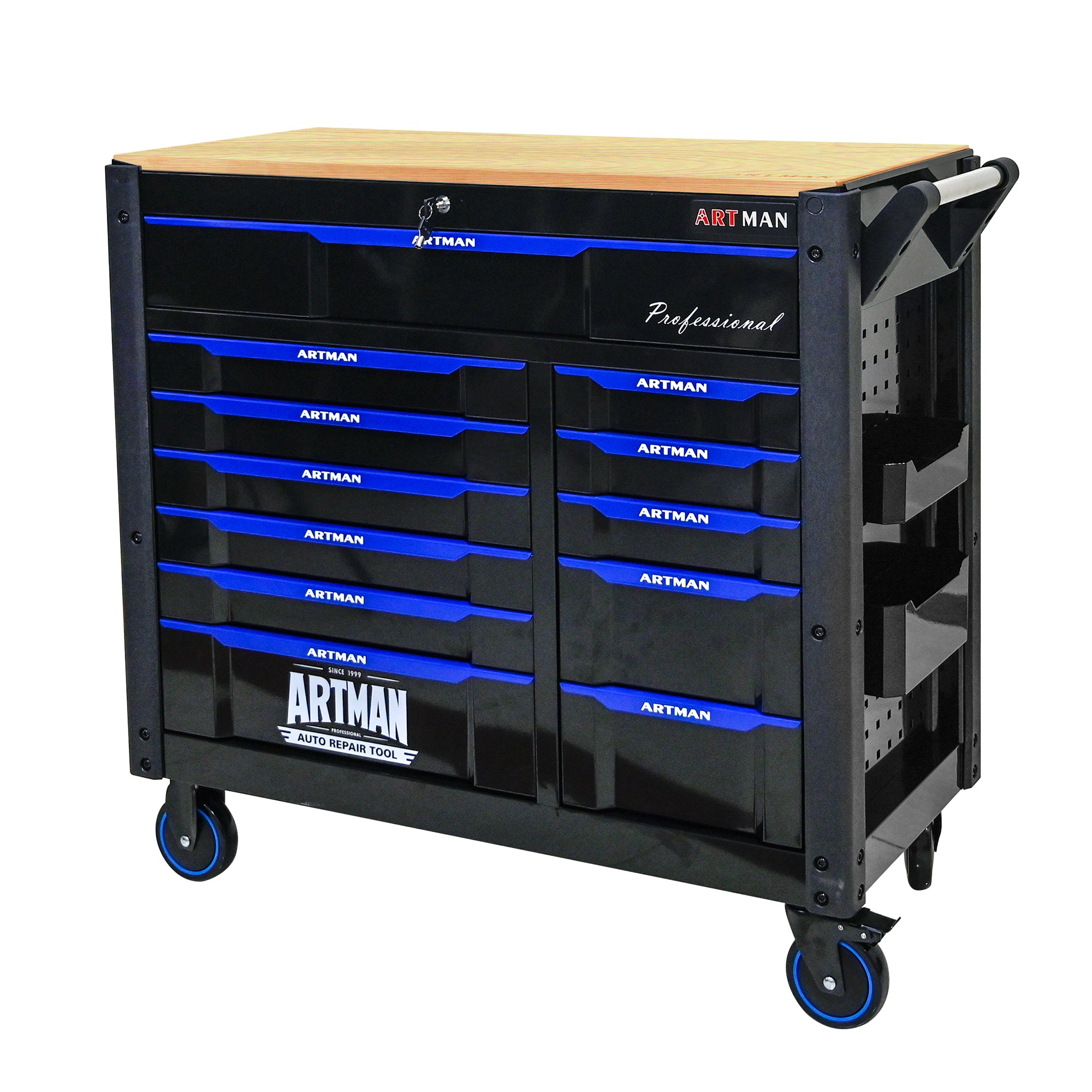 12-Layer Multi-Purpose Rolling Tool Cart with Wooden Countertop - Perfect for Garage, Workshop, and Home Organization Storage