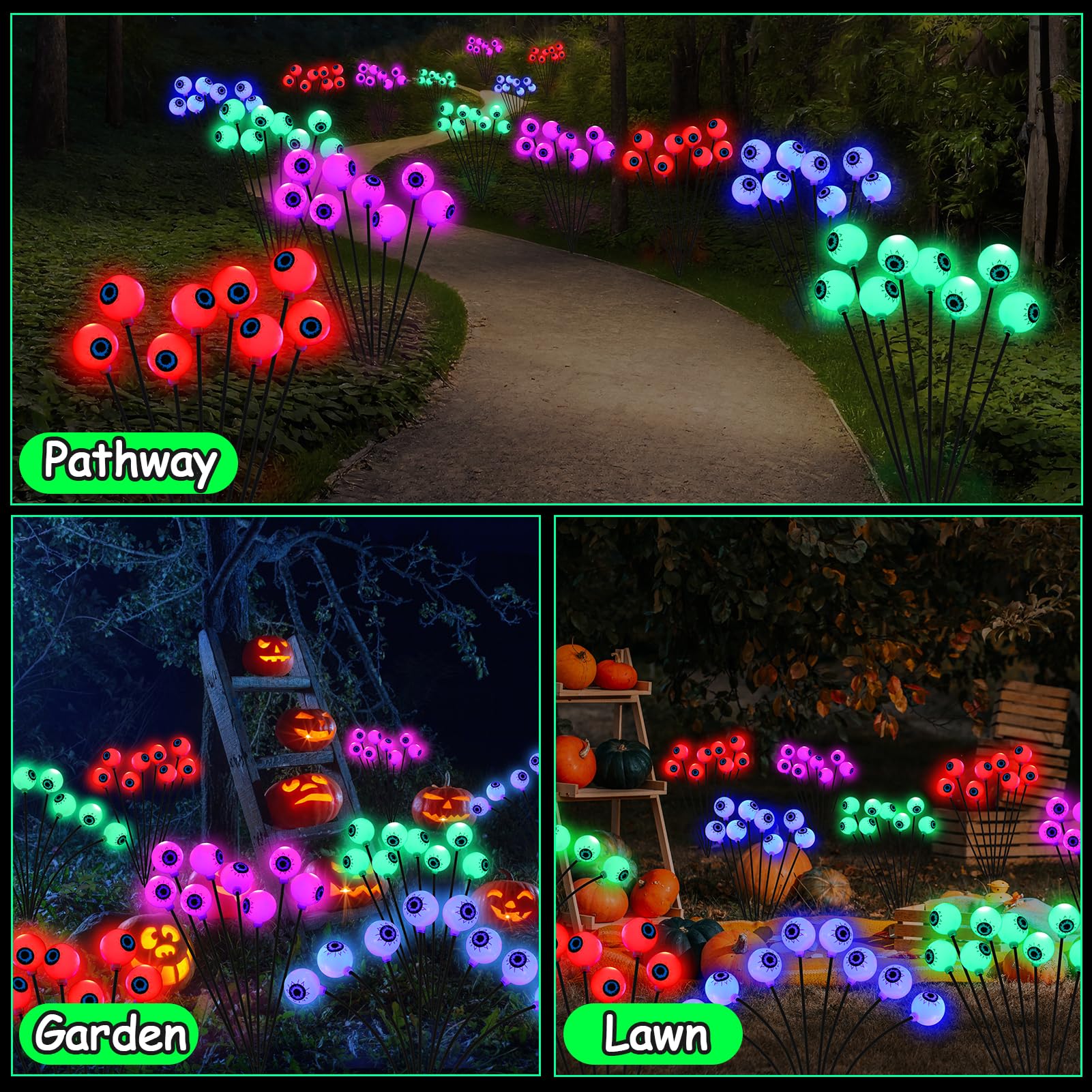 4 Pack 32 LED Solar Halloween Eyeball Lights - Waterproof Outdoor Scary Eyes Decor for Garden, Patio, Fence & Yard - Spooky Party Decoration Supplies for Halloween Night & Haunted House Themes