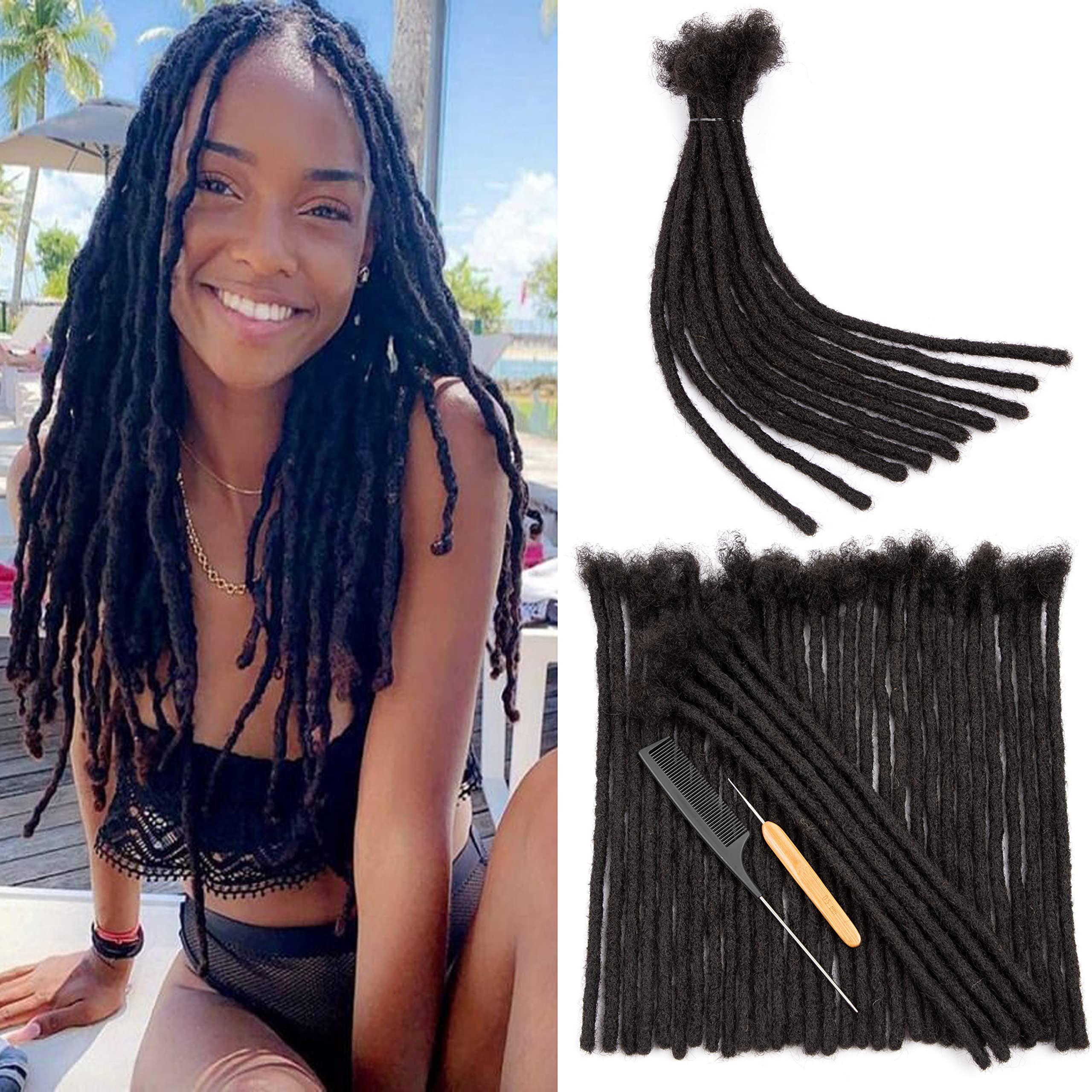 12 Inch 70 Strands 100% Real Human Hair Dreadlock Extensions for Men & Women - Handmade 0.6cm Thick, Bleach & Dye Friendly Permanent Loc Extensions - Perfect for Natural Hairstyles, Cosplay & Protective Styling