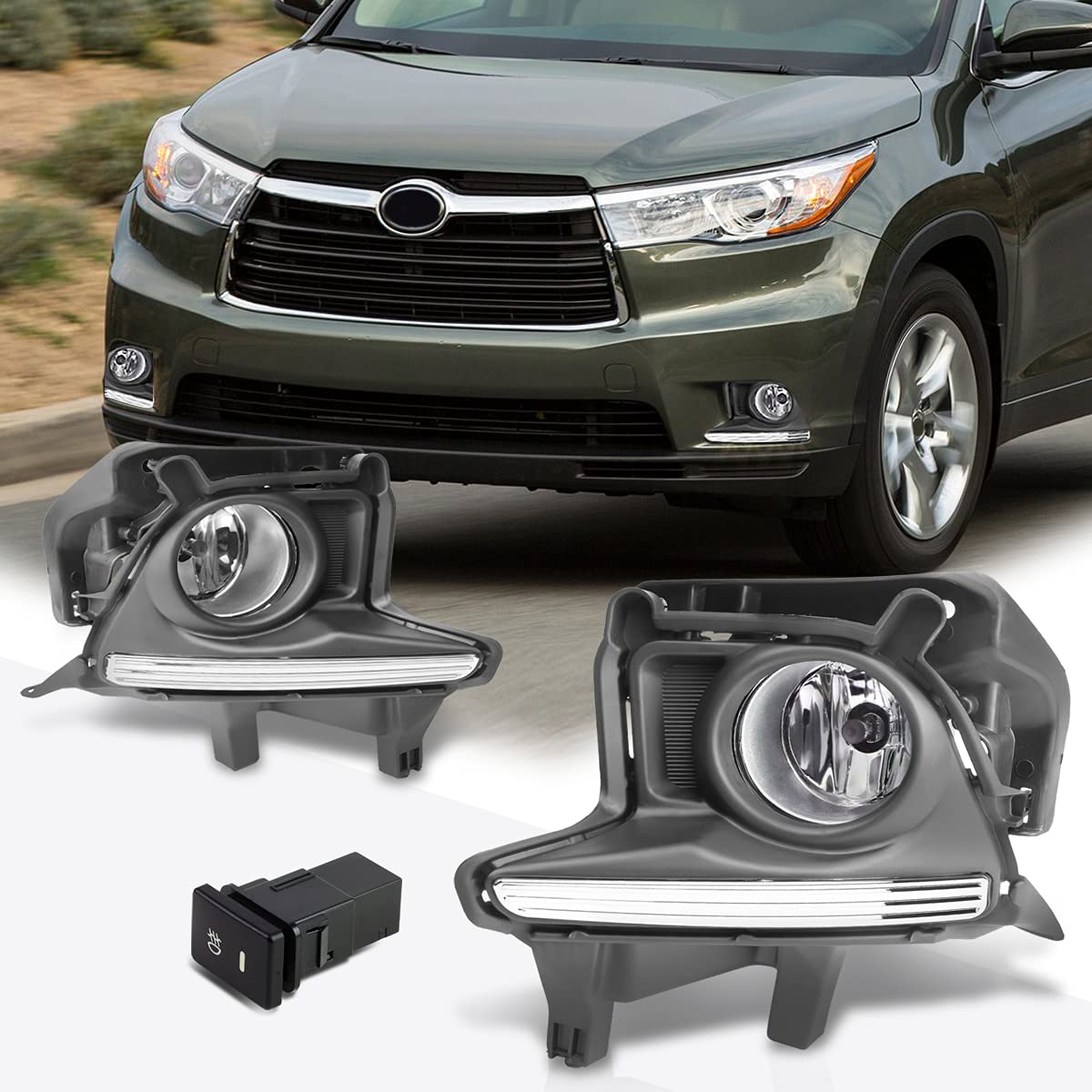 Highlander 14-16 Clear Fog Lights with Switch & Chrome Bezel for Off-Road Driving