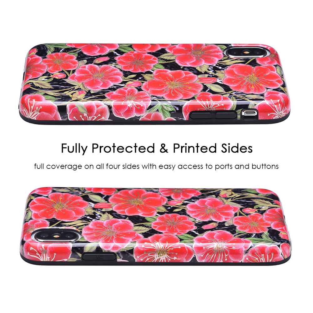 Black Hibiscus Rose Gold Chrome Floral iPhone Case - Stylish Protective Cover for iPhone 13/14/15 Pro Max - Perfect for Everyday Use, Travel & Gift Giving
