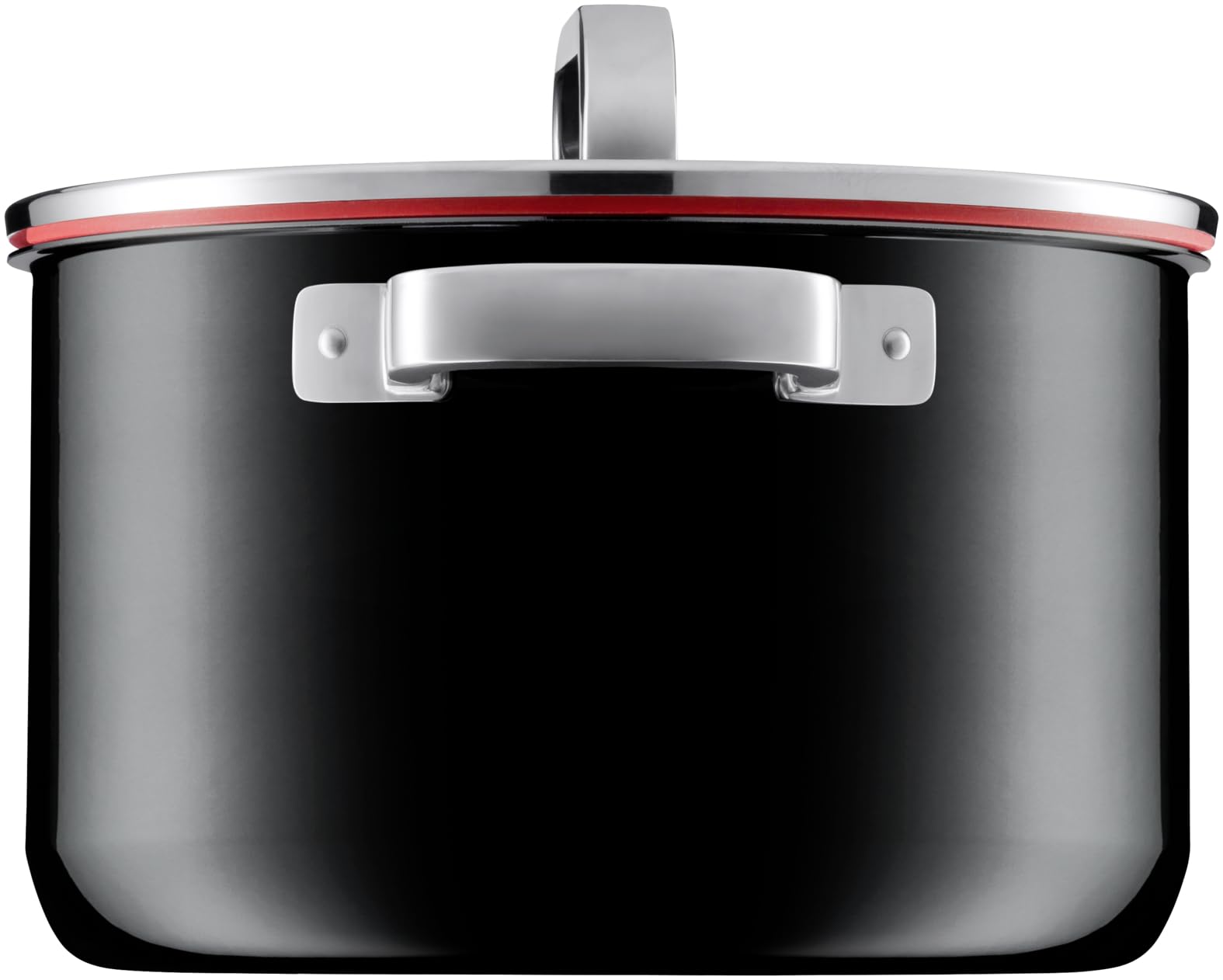WMF FUSIONTEC 6.4L Round Saucepan with Lid - Black & Red Stainless Steel Cookware for Induction, Oven Safe up to 250°C - Perfect for Soups, Stews, and Pasta Cooking