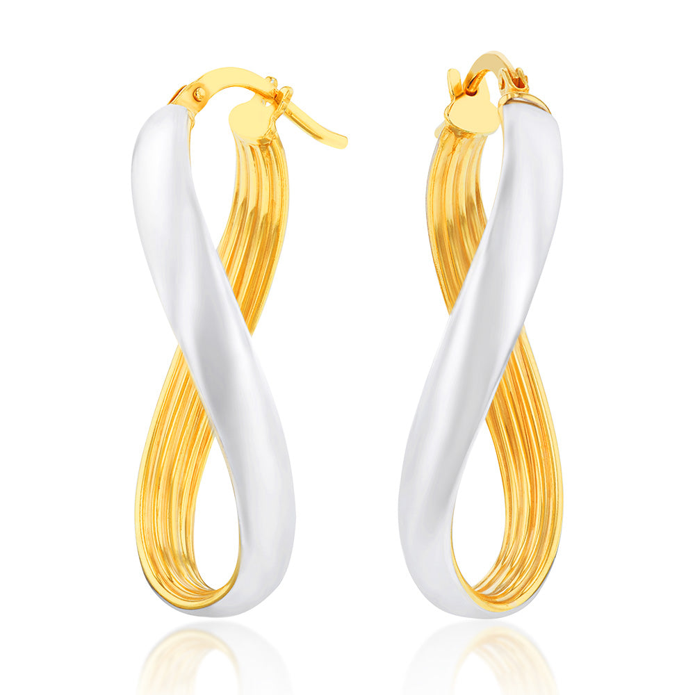 9ct Silver Filled Yellow and Silver Gold Twisted Hoop Earrings for Women - Elegant Twist Design for Everyday Wear, Parties and Special Occasions