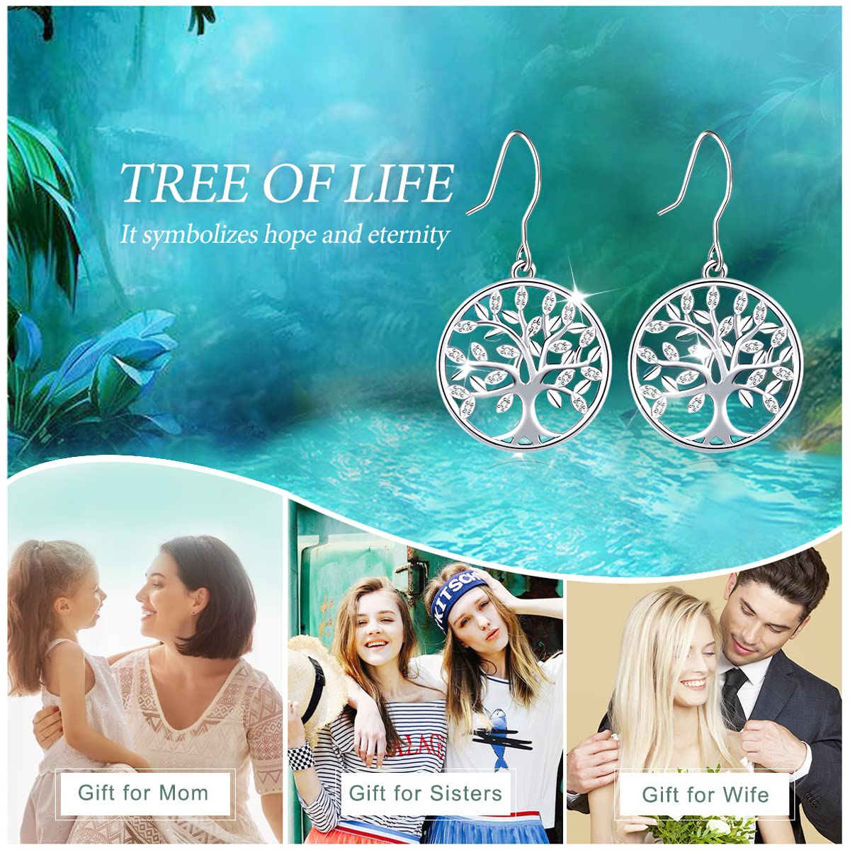 Celestia Tree of Life Earrings for Women - Sterling Silver Dangle Drop Earrings - Perfect Jewelry Gift for Mom, Wife, Daughter & Sisters - Ideal for Weddings, Anniversaries & Special Occasions