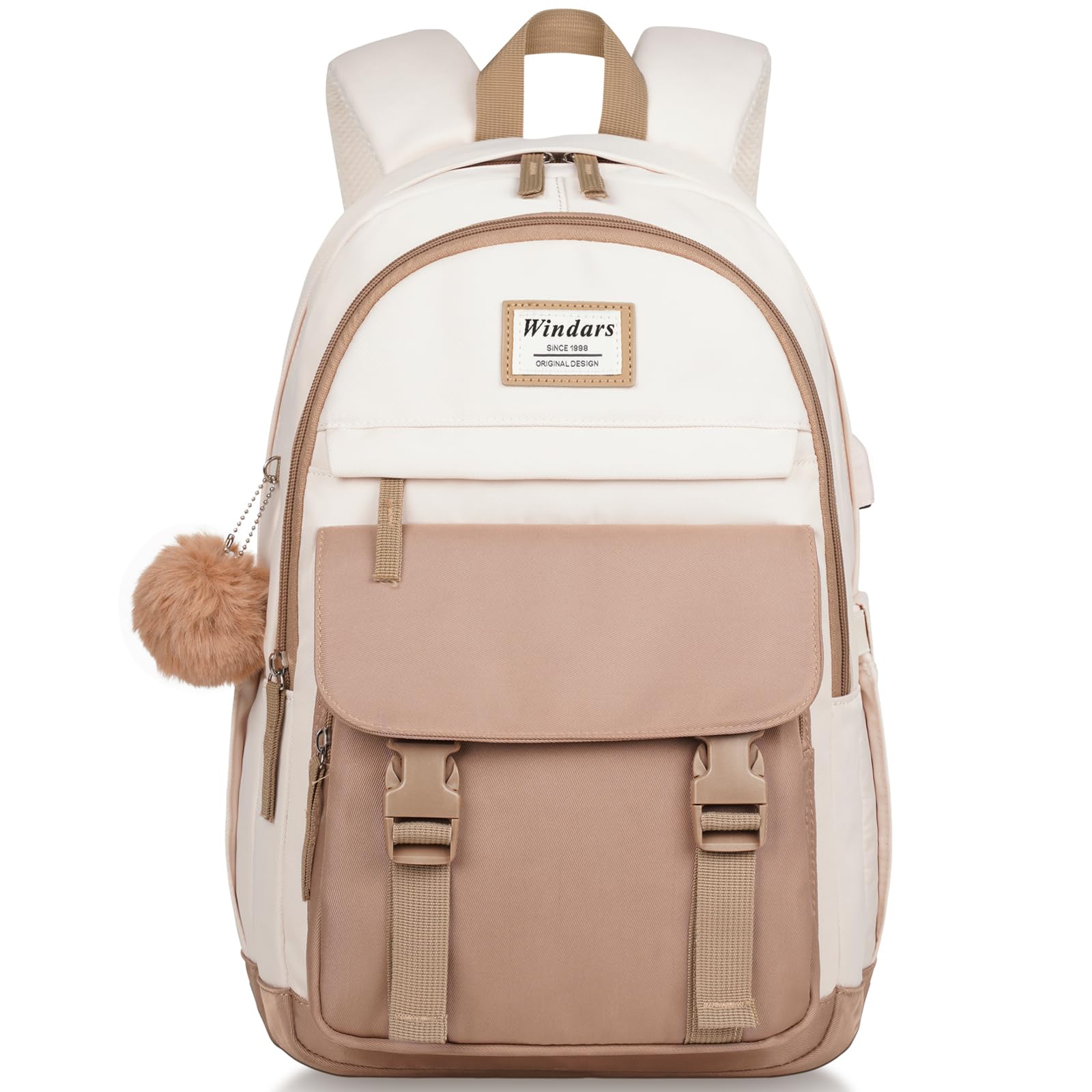 Stylish WINDARS 17.3 Inch Laptop Backpack for Teen Girls & College Women - Large School Bookbag with Aesthetic Design, Durable Travel Backpack (Khaki Beige) | Perfect for School, Work, Commuting & Weekend Trips
